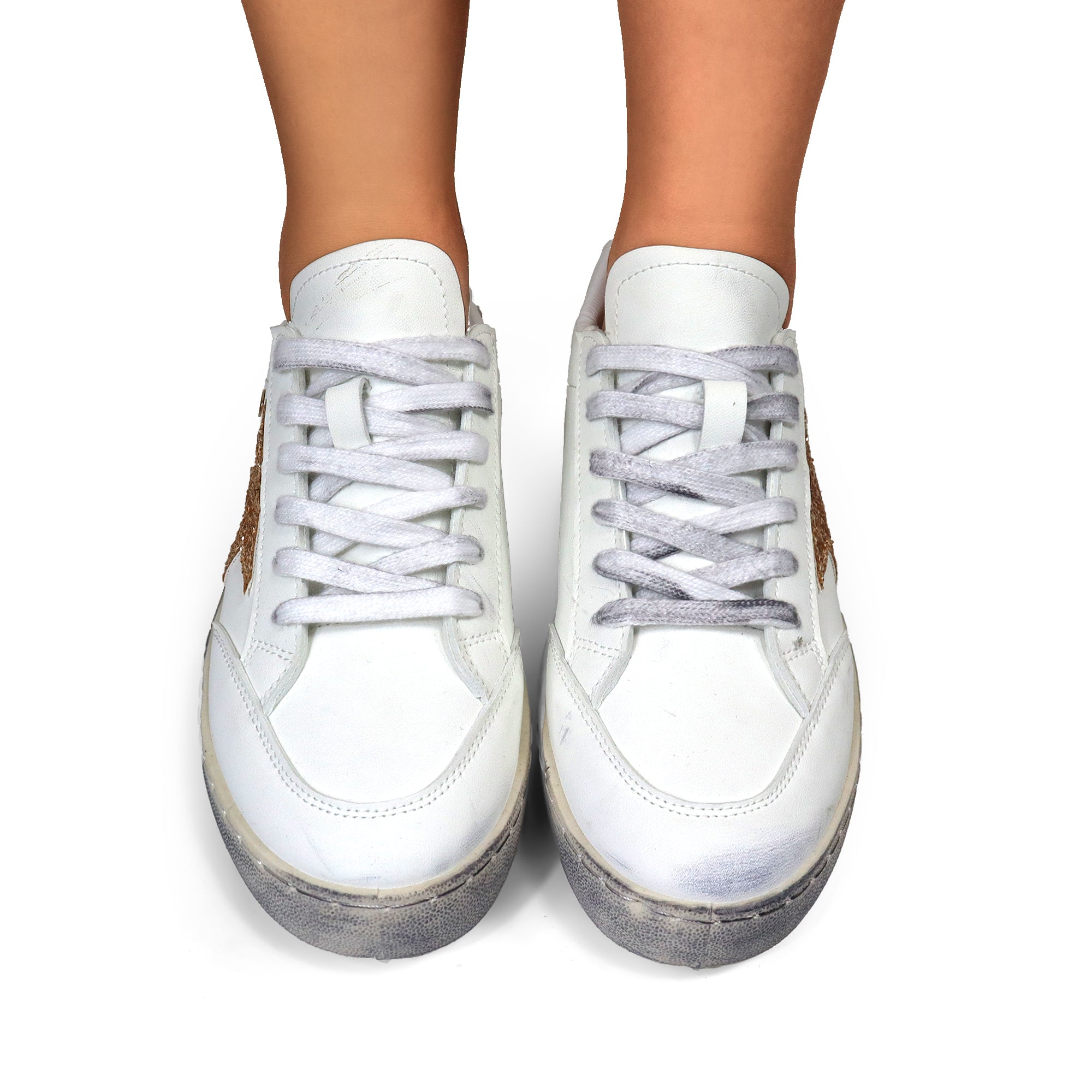 MONDAY-3  BURNISH EFFECT PATCHED SNEAKER GOLD
