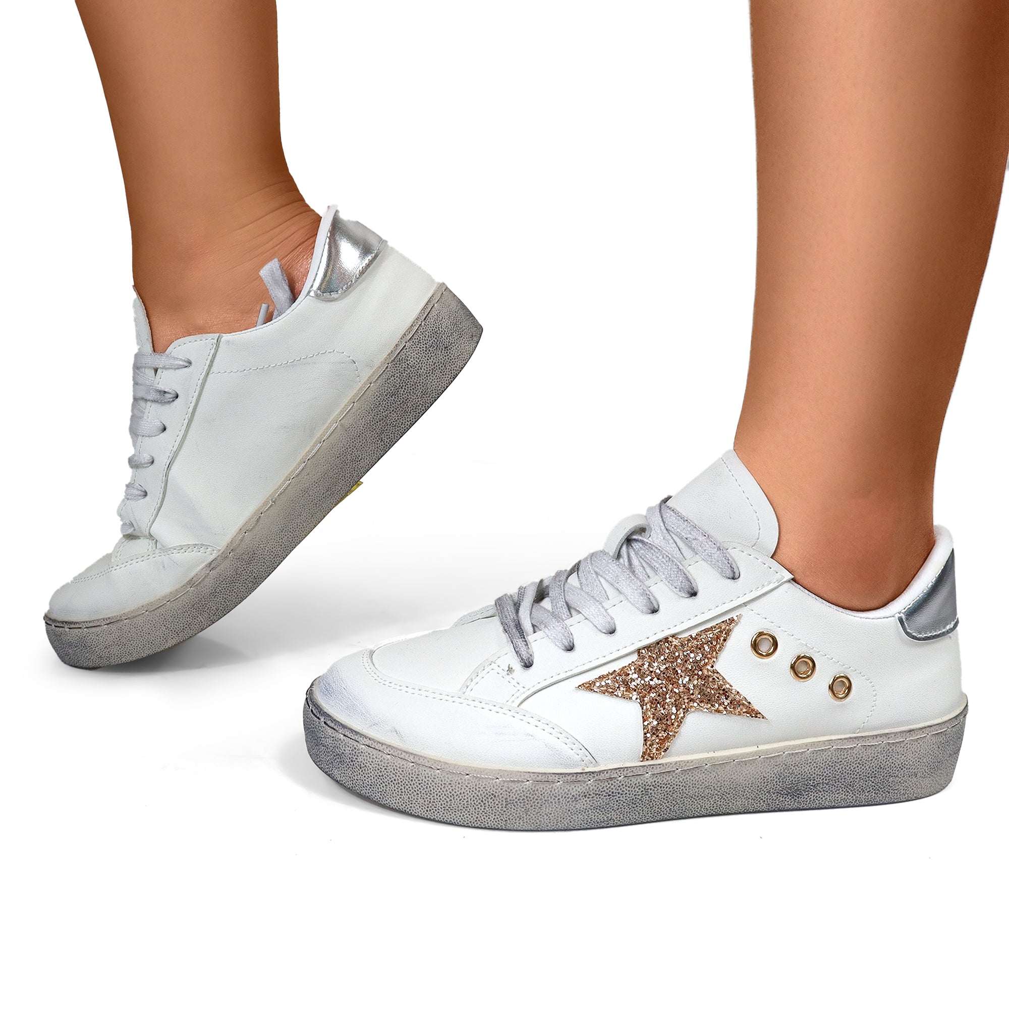 MONDAY-3  BURNISH EFFECT PATCHED SNEAKER GOLD