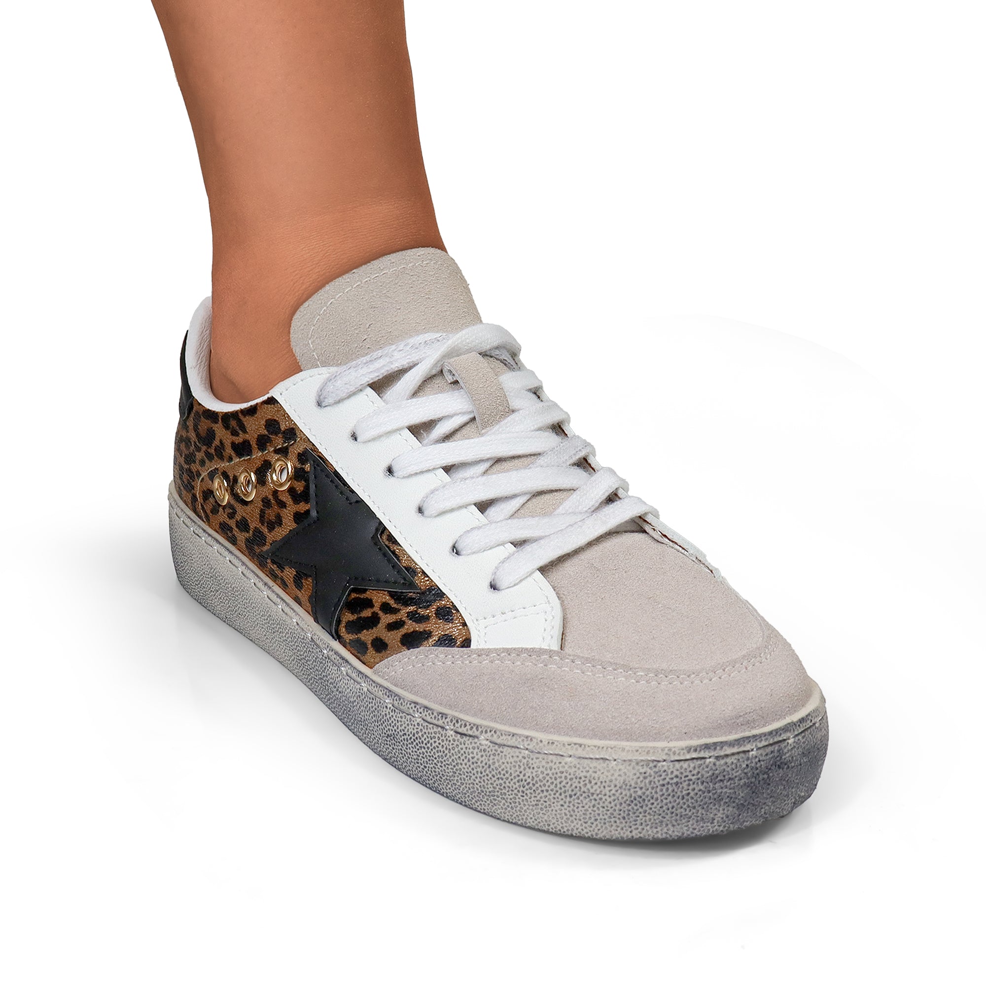 MONDAY-3  BURNISH EFFECT PATCHED SNEAKER LEOPARD