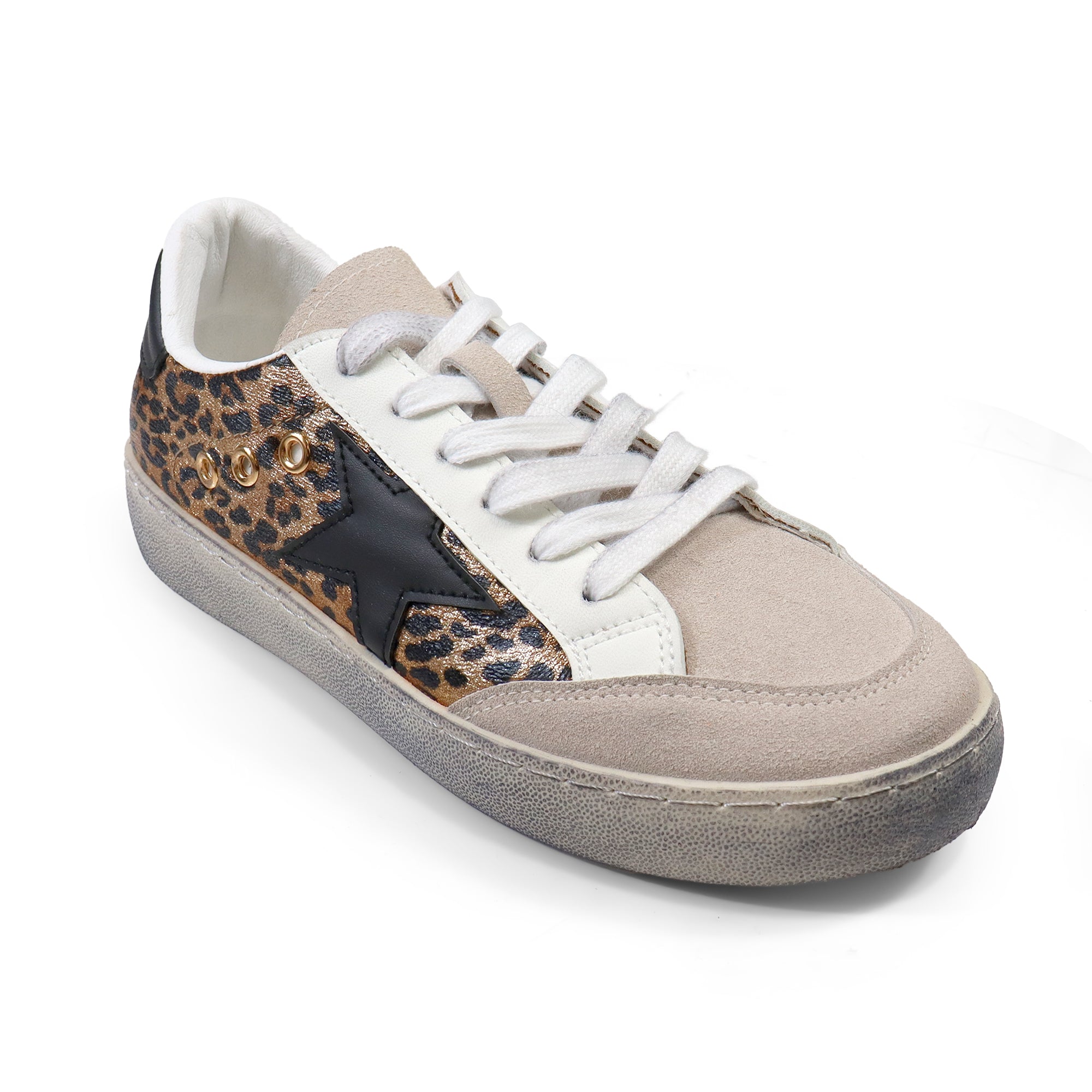 MONDAY-3  BURNISH EFFECT PATCHED SNEAKER LEOPARD