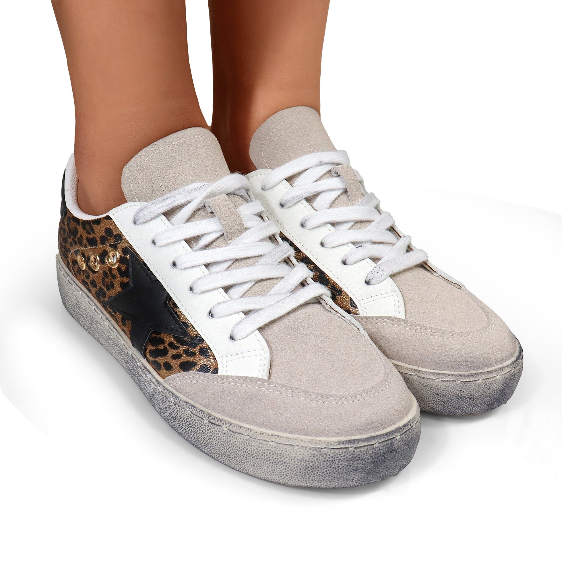 MONDAY-3  BURNISH EFFECT PATCHED SNEAKER LEOPARD