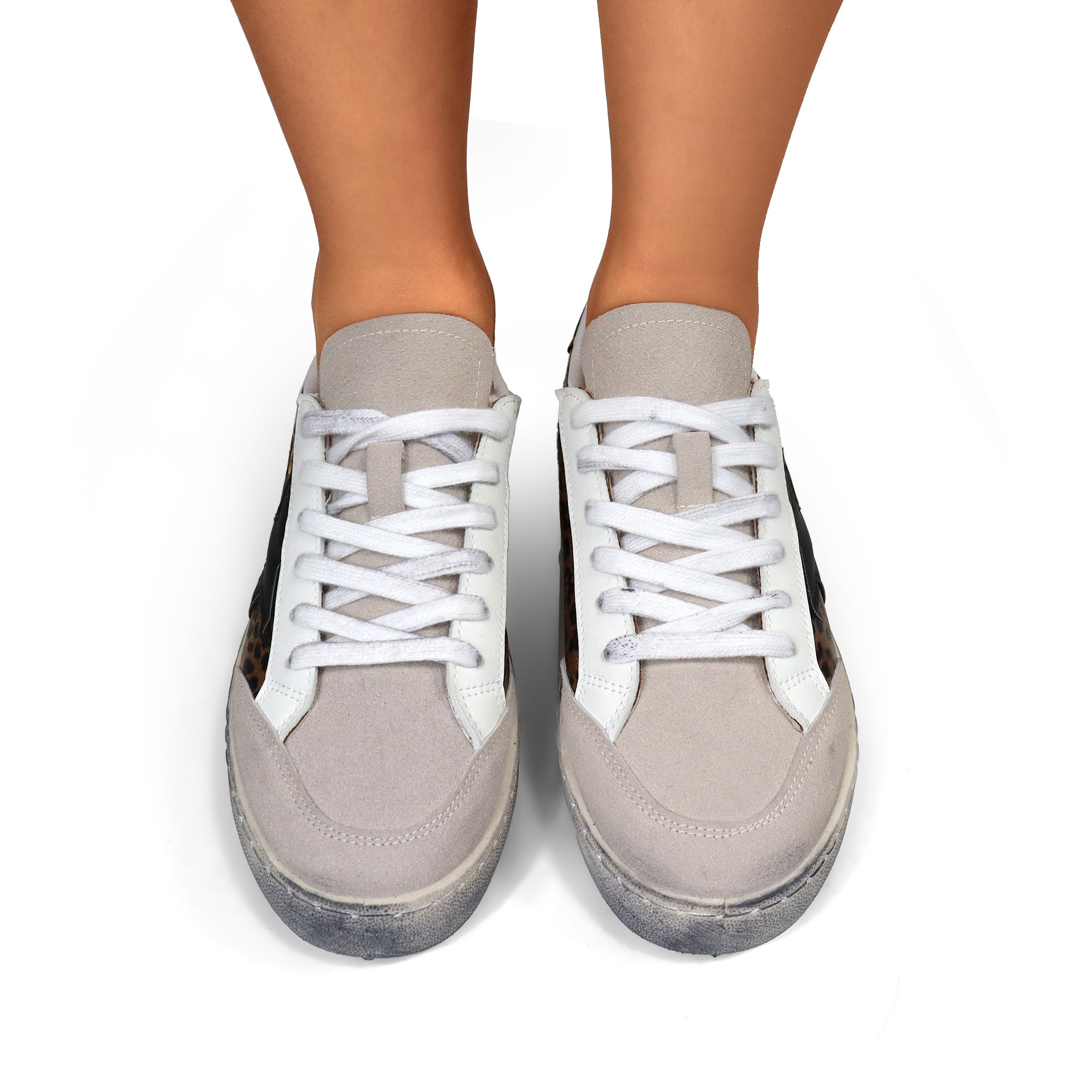 MONDAY-3  BURNISH EFFECT PATCHED SNEAKER LEOPARD