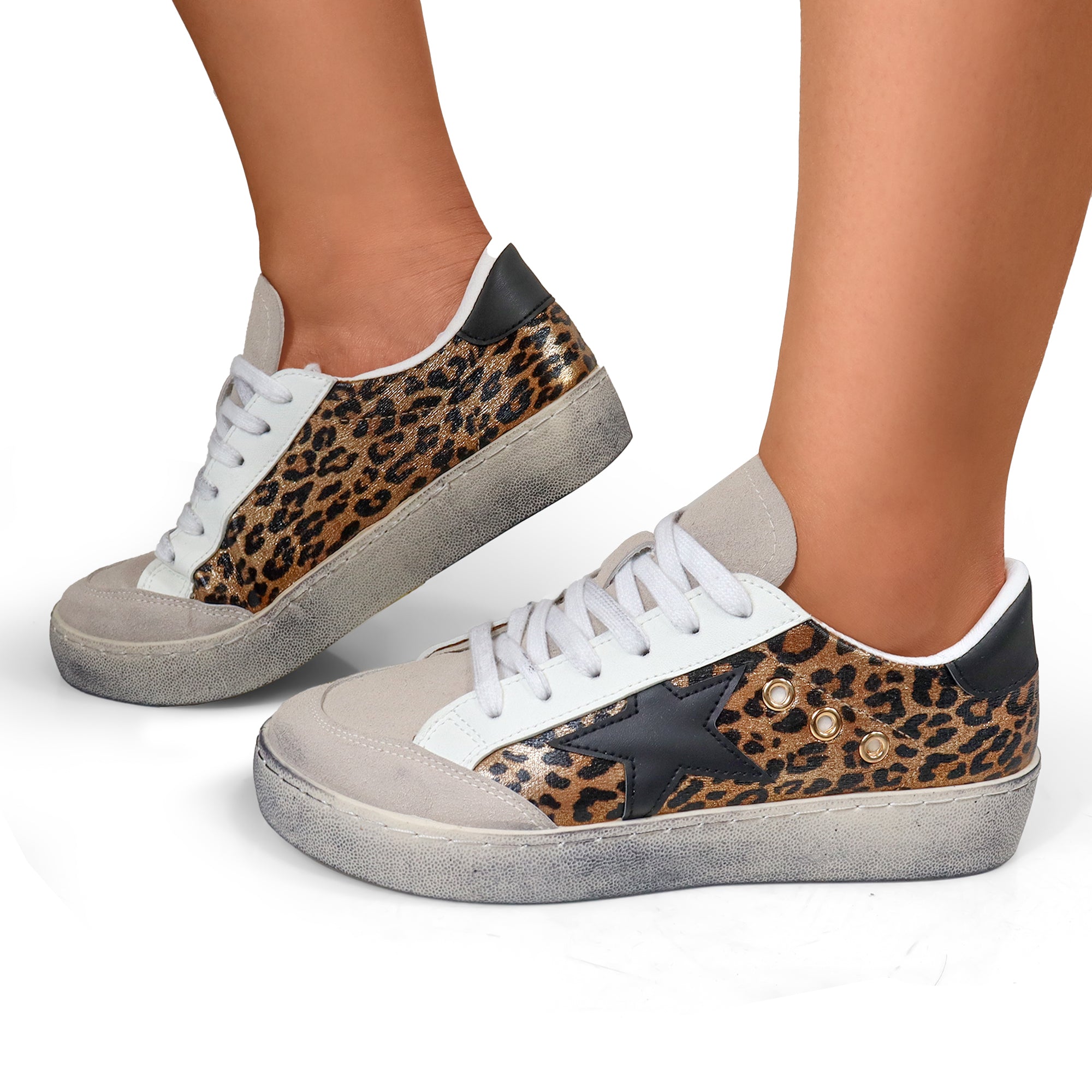 MONDAY-3  BURNISH EFFECT PATCHED SNEAKER LEOPARD