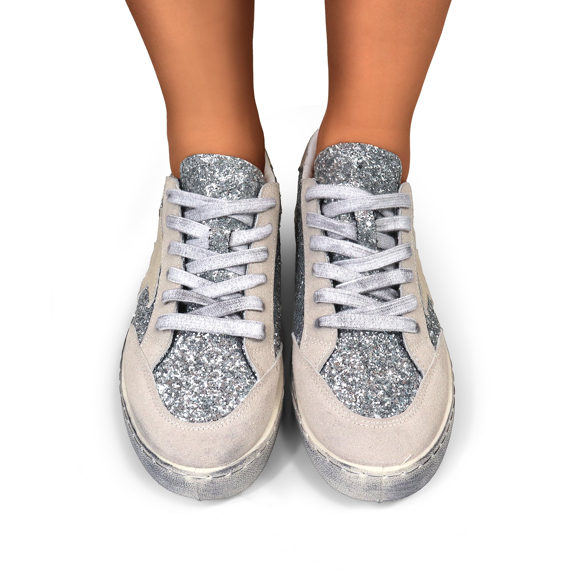 MONDAY-3  BURNISH EFFECT PATCHED SNEAKER SILVER