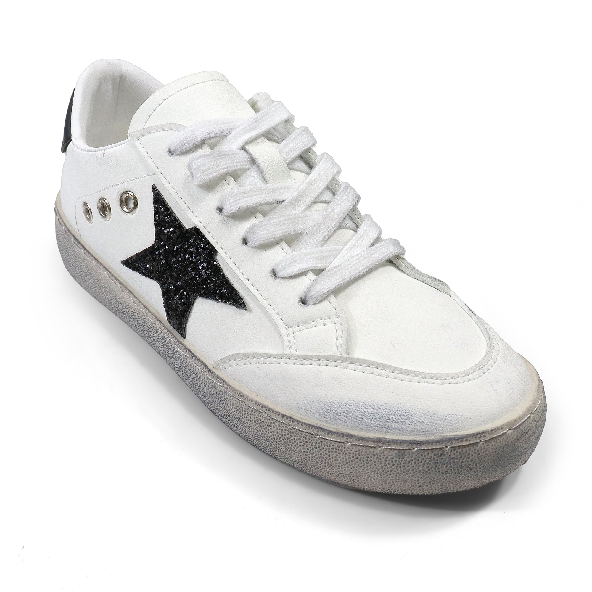 MONDAY-3  BURNISH EFFECT PATCHED SNEAKER WHITE/BLACK