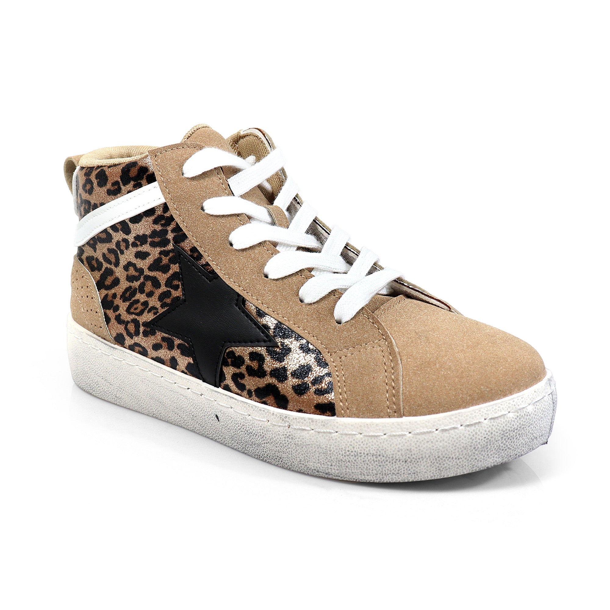 MONDAY-4 BURNISH EFFECT PATCHED MID STAR SNEAKER LEOPARD