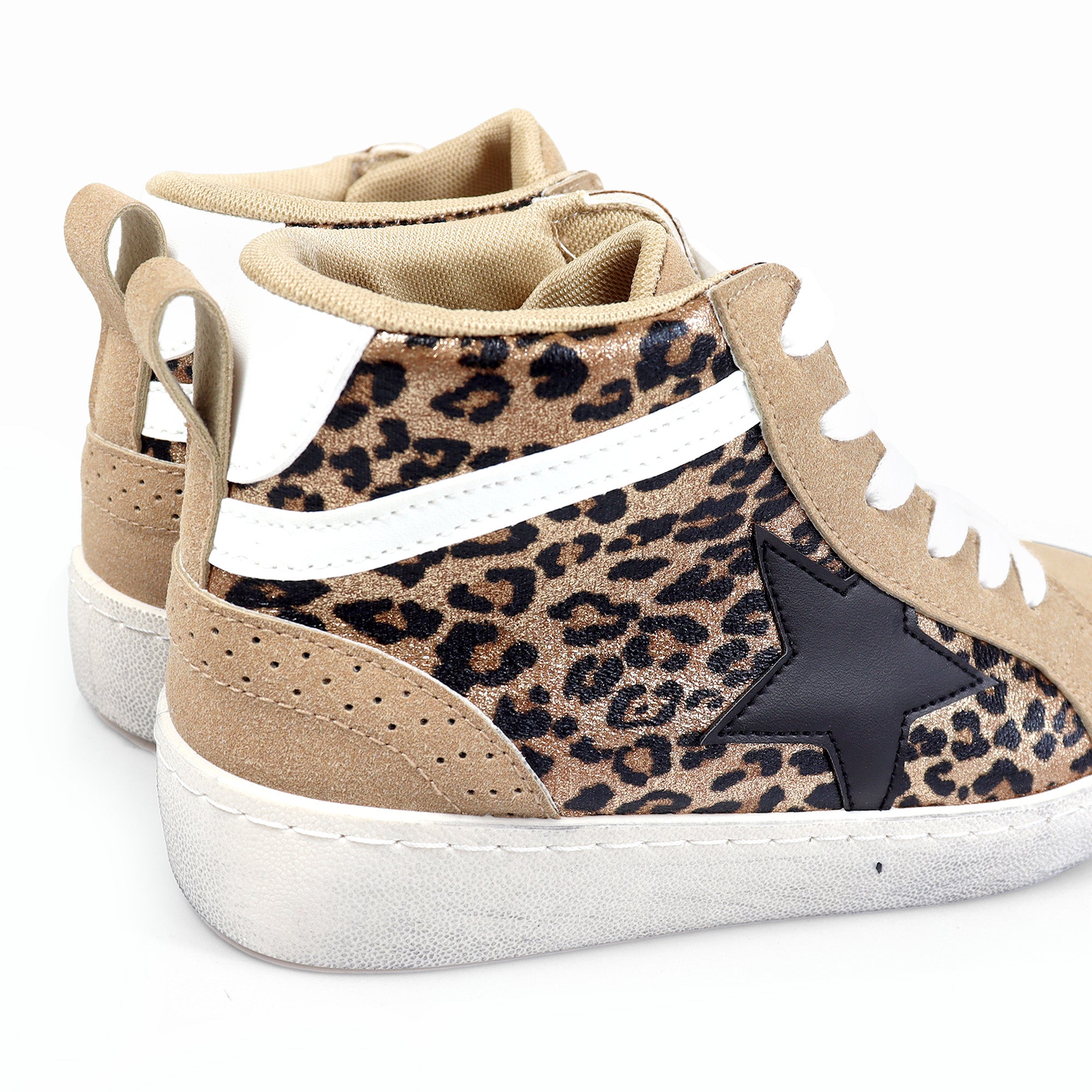 MONDAY-4 BURNISH EFFECT PATCHED MID STAR SNEAKER LEOPARD