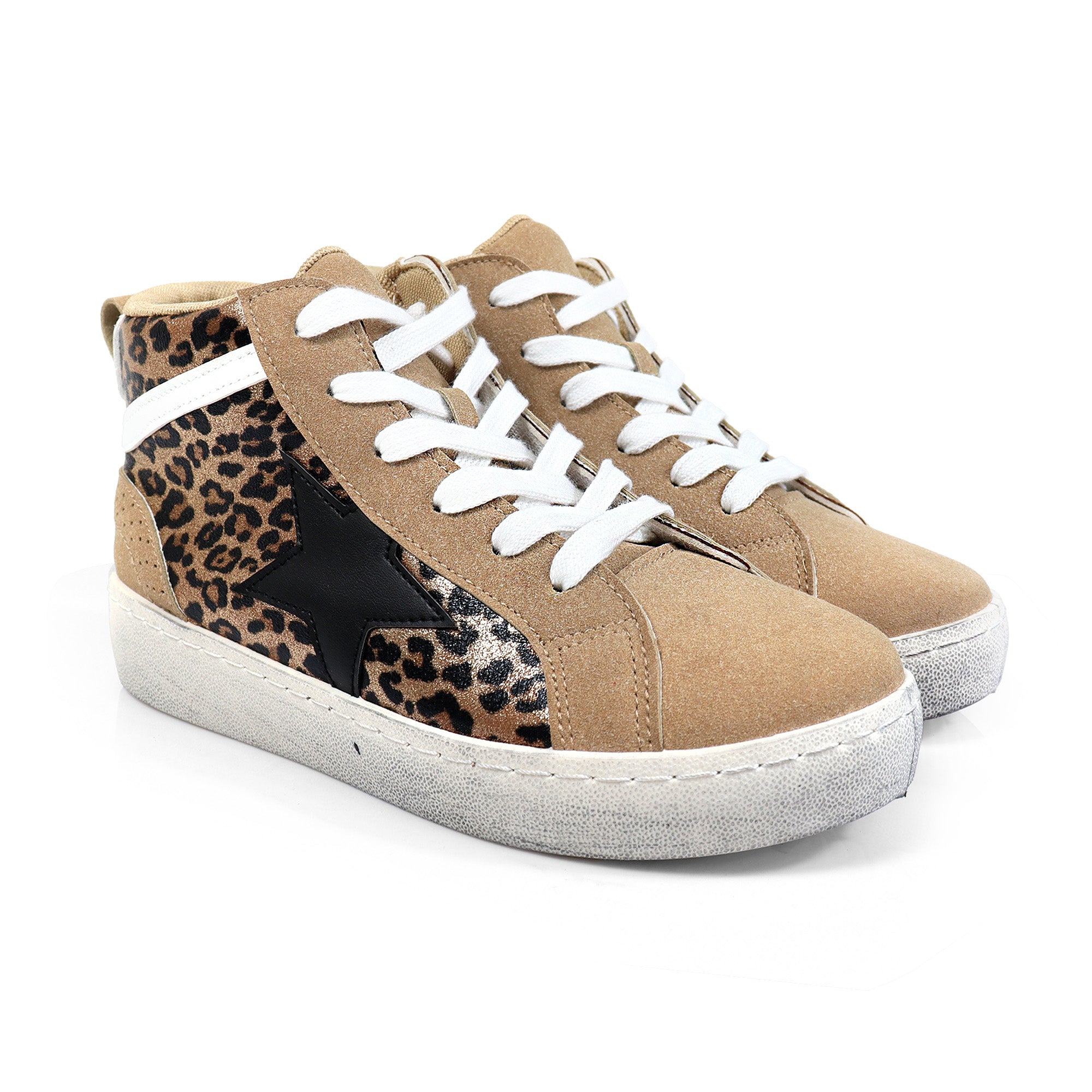 MONDAY-4 BURNISH EFFECT PATCHED MID STAR SNEAKER LEOPARD