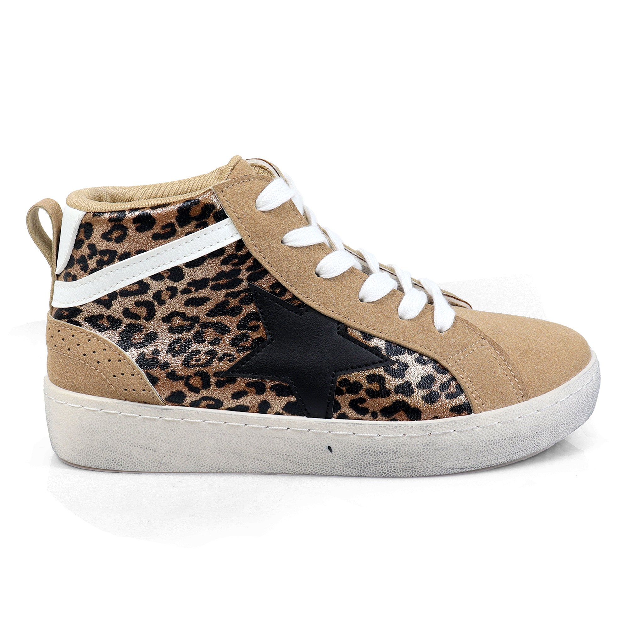 MONDAY-4 BURNISH EFFECT PATCHED MID STAR SNEAKER LEOPARD