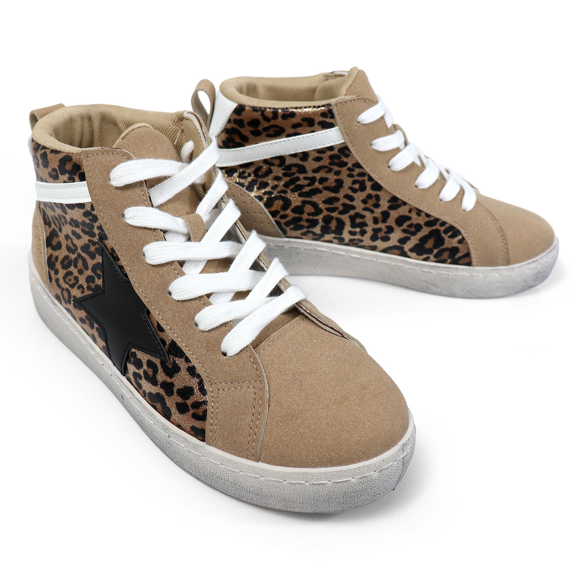 MONDAY-4 BURNISH EFFECT PATCHED MID STAR SNEAKER LEOPARD