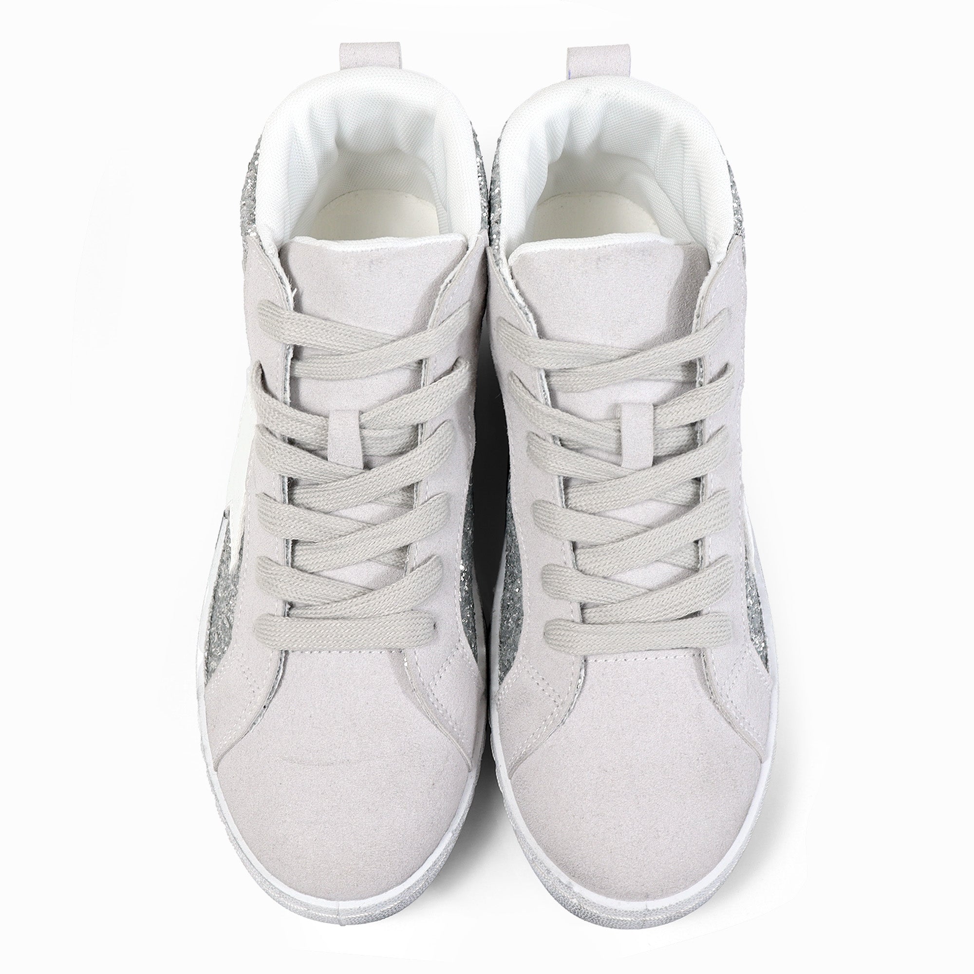 MONDAY-4 BURNISH EFFECT PATCHED MID STAR SNEAKER SILVER