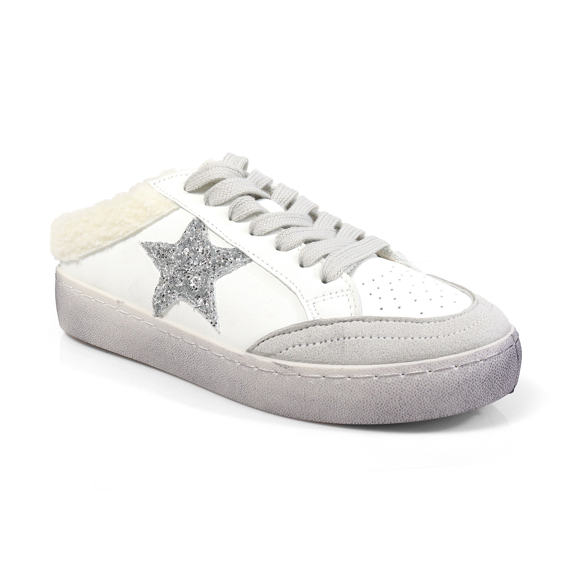 MONDAY-5 BURNISH EFFECT PATCHED MULE SNEAKER WHITE