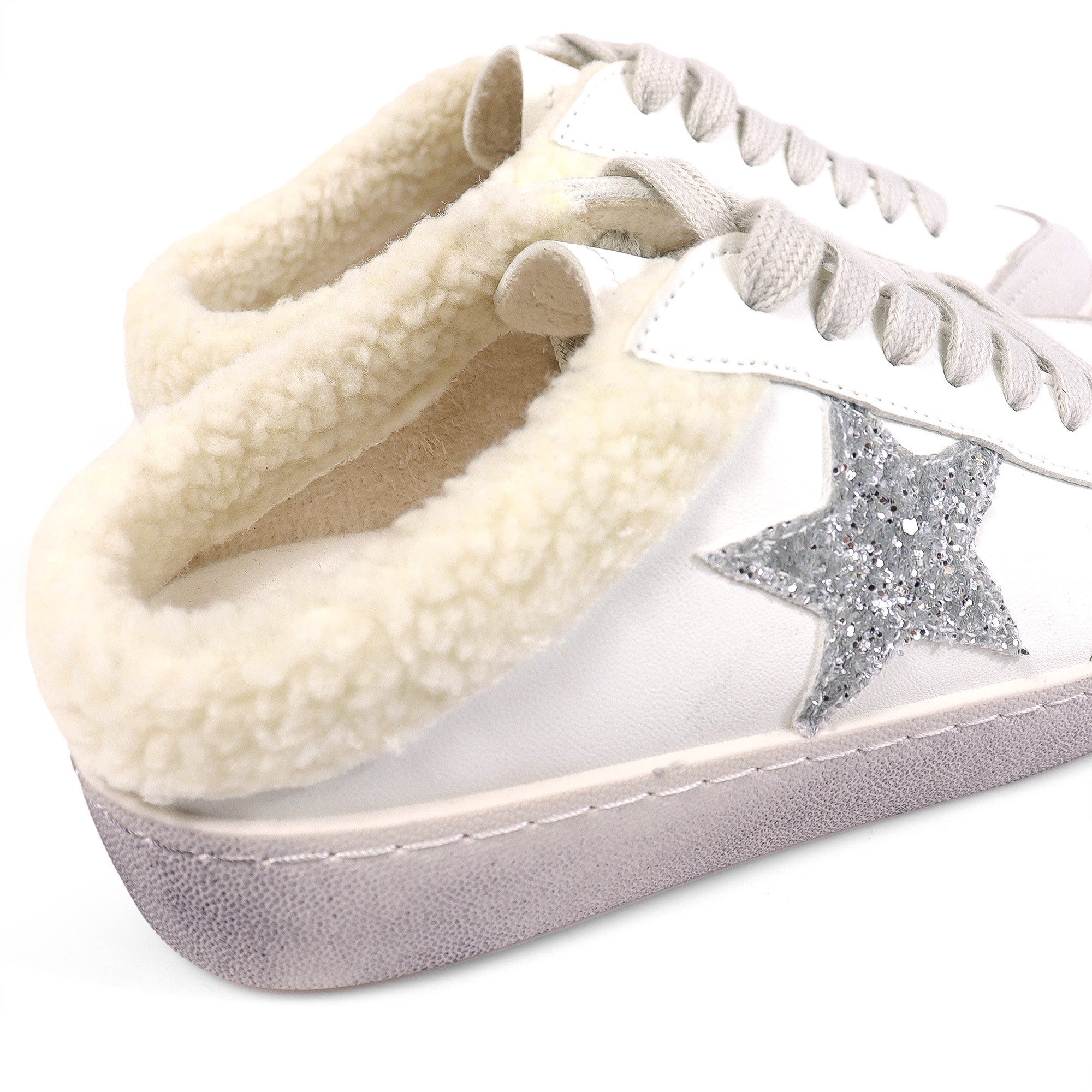 MONDAY-5 BURNISH EFFECT PATCHED MULE SNEAKER WHITE