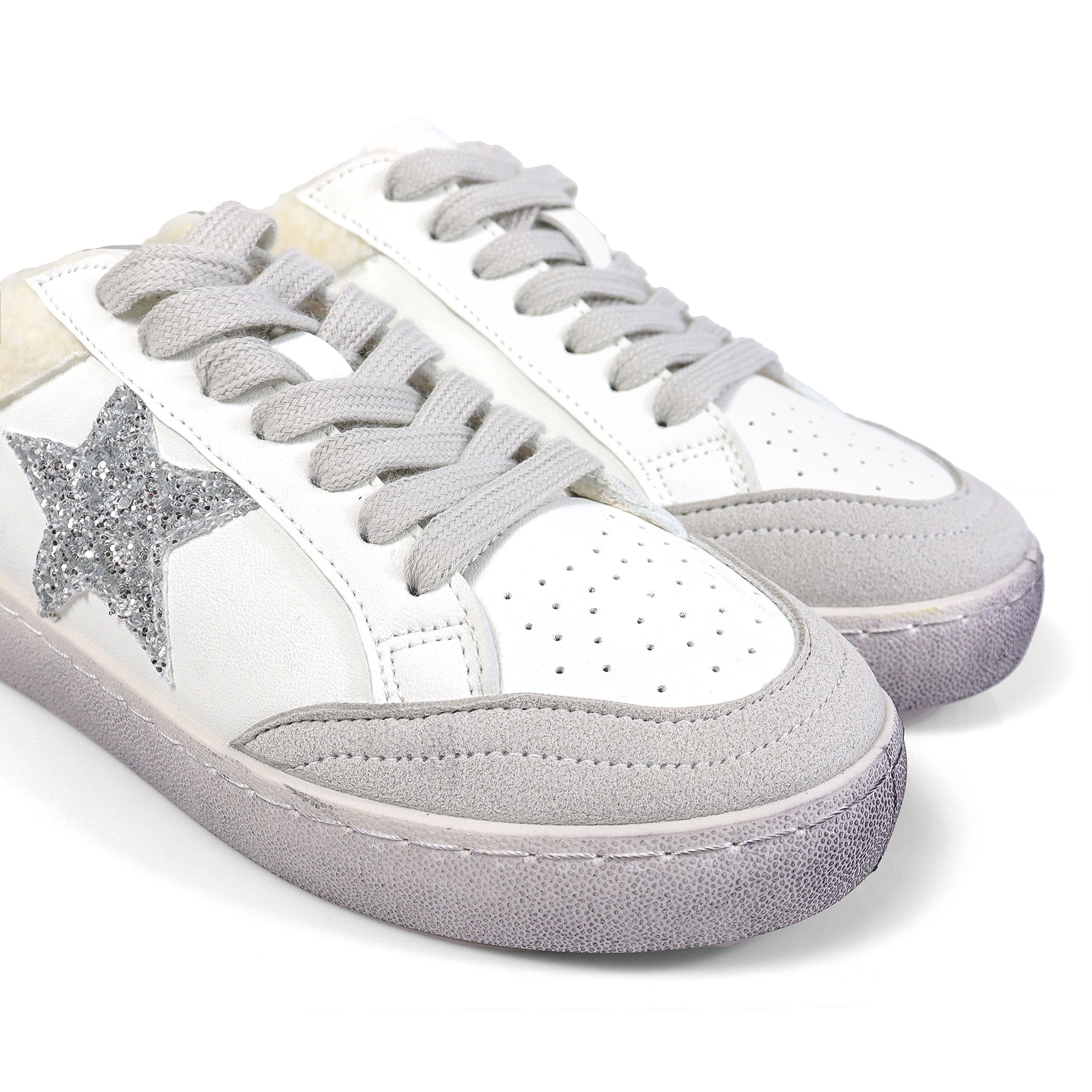 MONDAY-5 BURNISH EFFECT PATCHED MULE SNEAKER WHITE