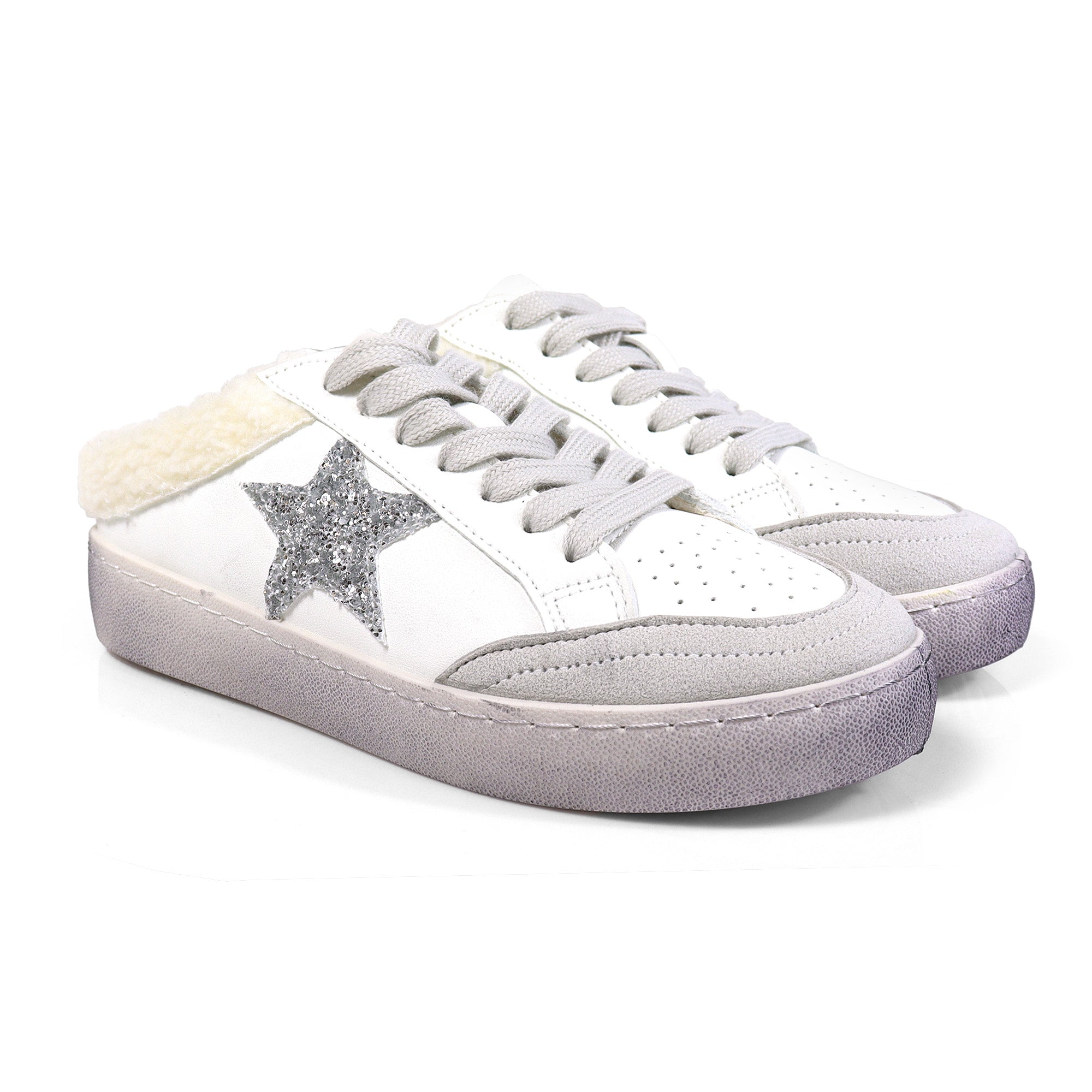 MONDAY-5 BURNISH EFFECT PATCHED MULE SNEAKER WHITE