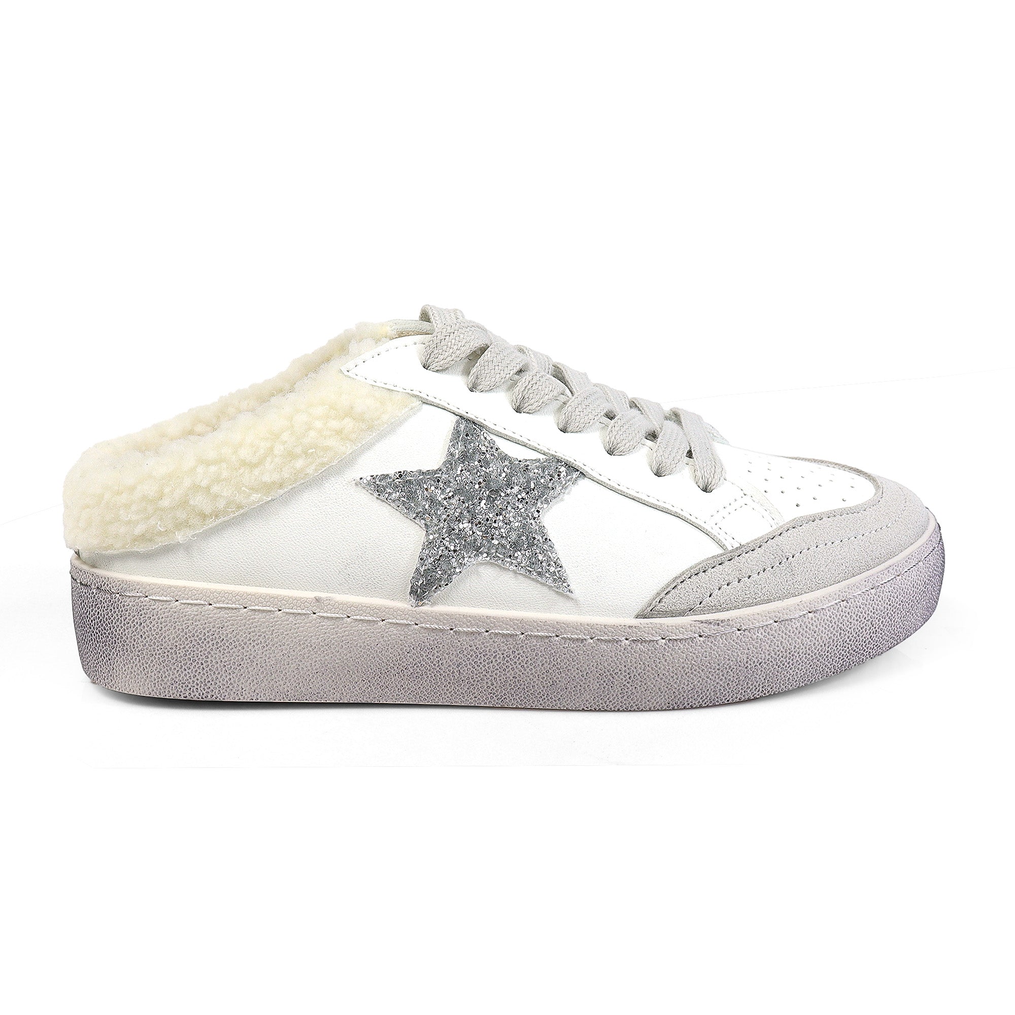 MONDAY-5 BURNISH EFFECT PATCHED MULE SNEAKER WHITE