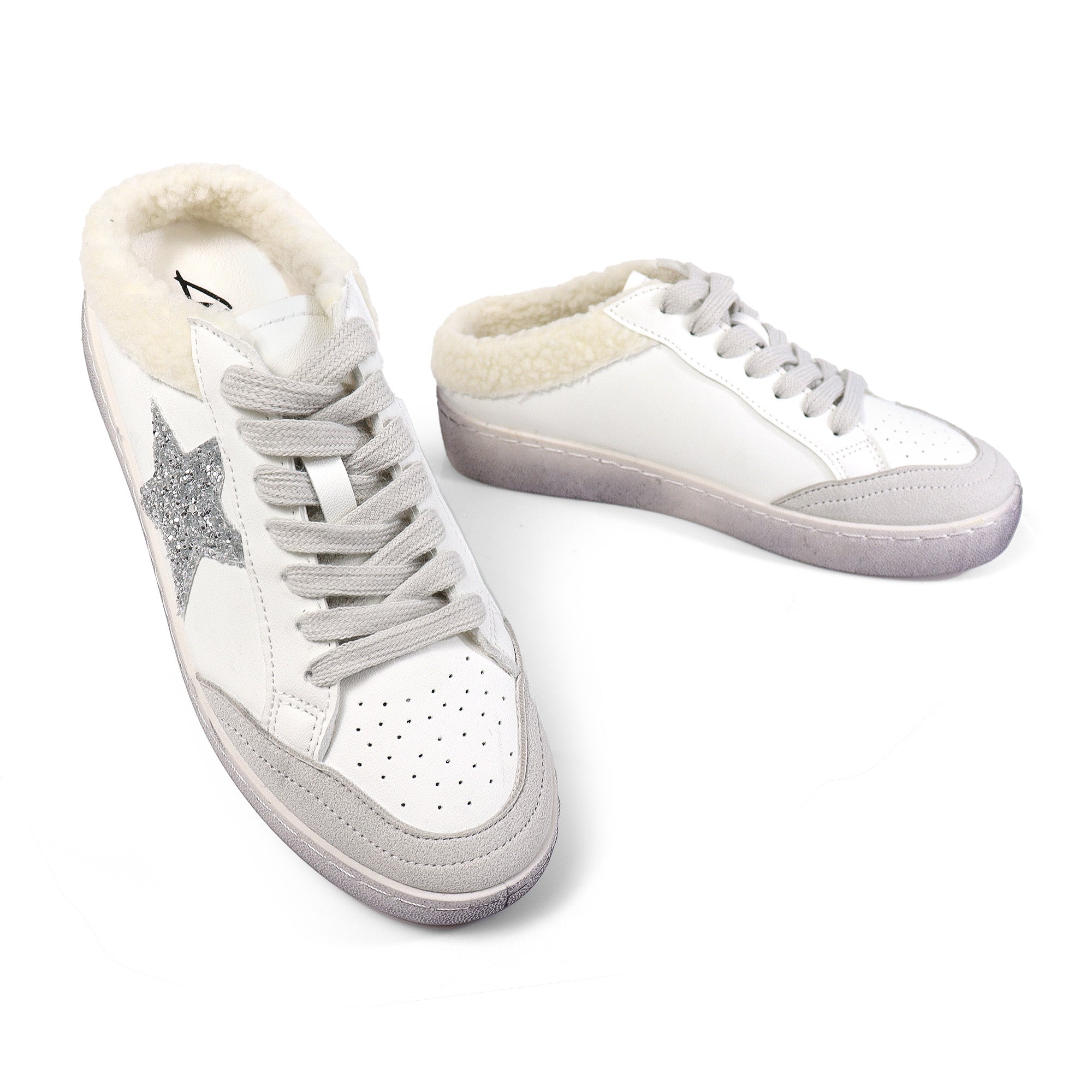MONDAY-5 BURNISH EFFECT PATCHED MULE SNEAKER WHITE