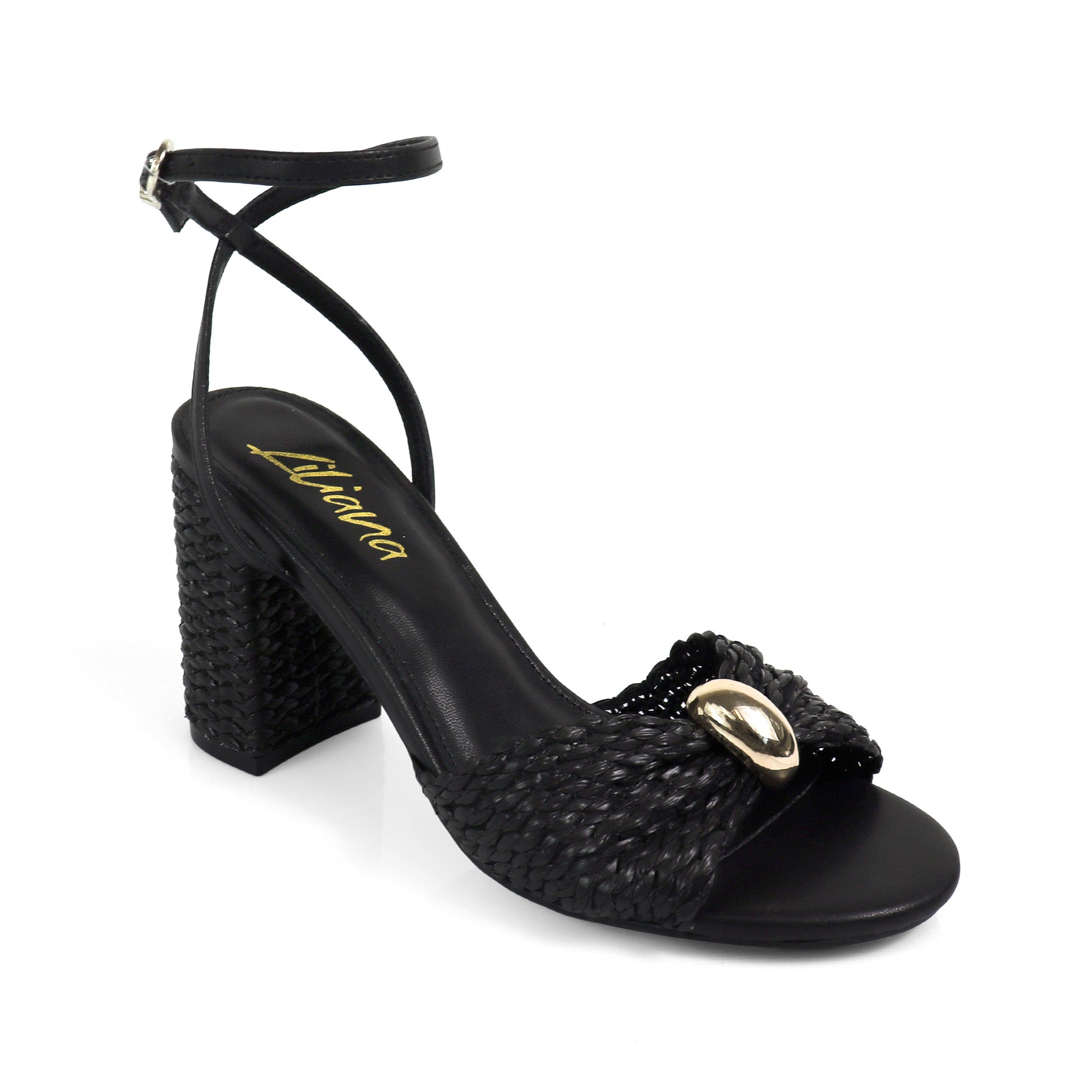 MONICA-1 RAFFIA SANDAL W BLOCK HEEL BLACK
