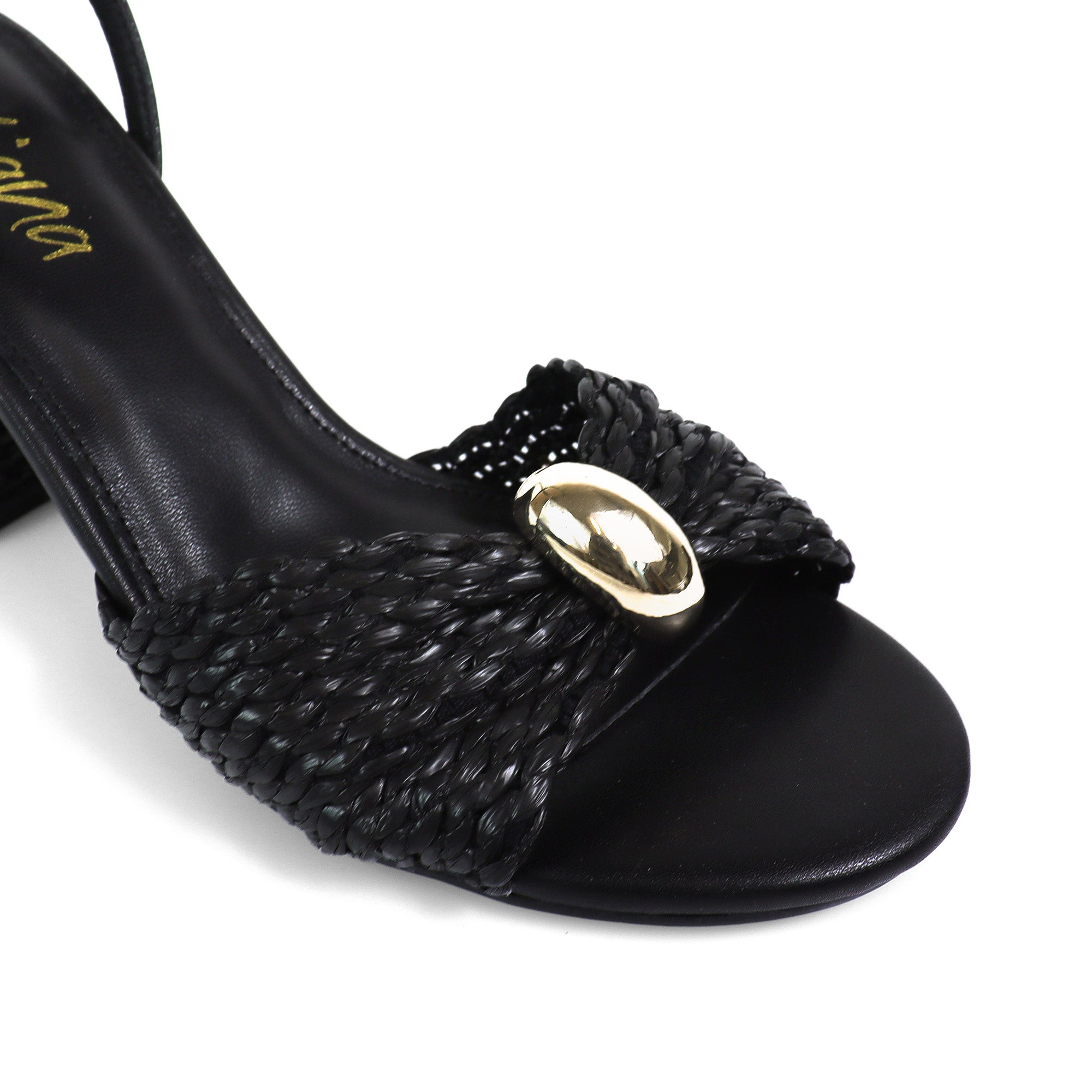 MONICA-1 RAFFIA SANDAL W BLOCK HEEL BLACK