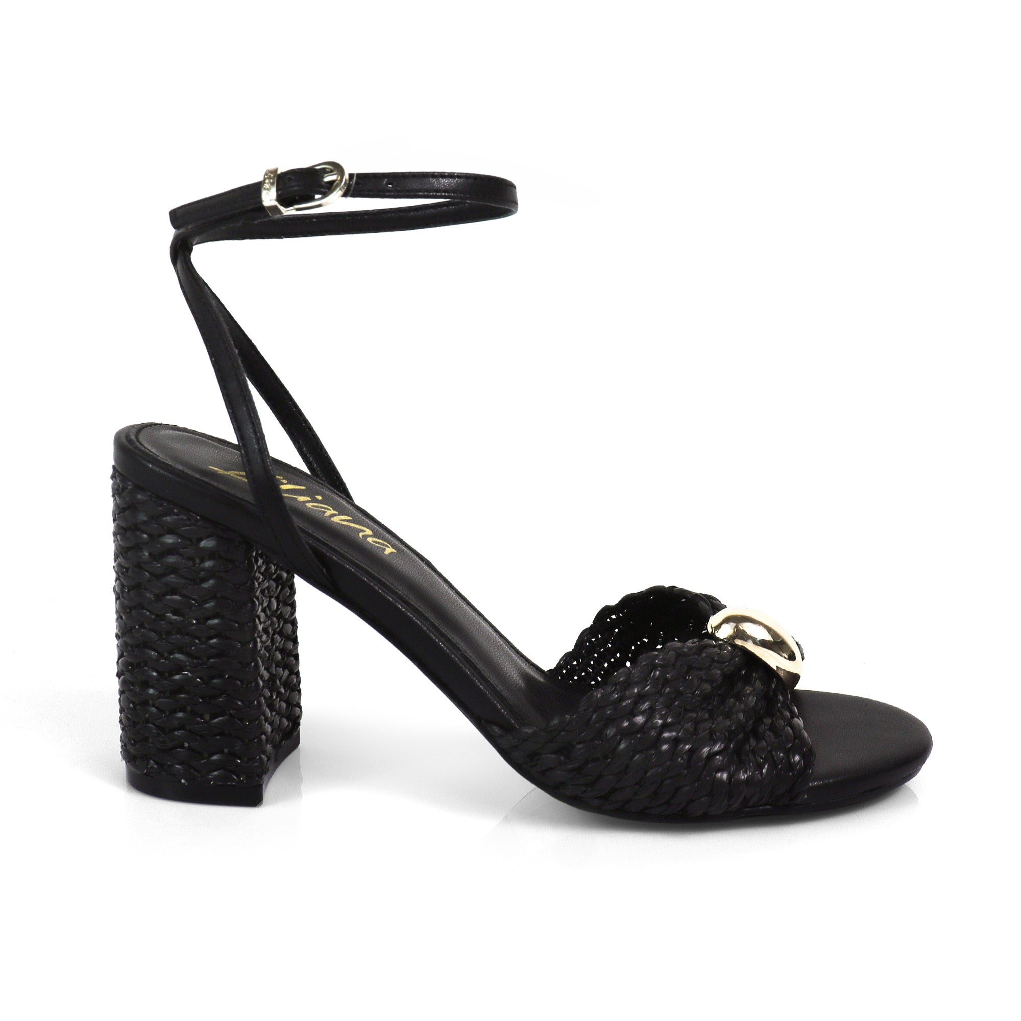 MONICA-1 RAFFIA SANDAL W BLOCK HEEL BLACK
