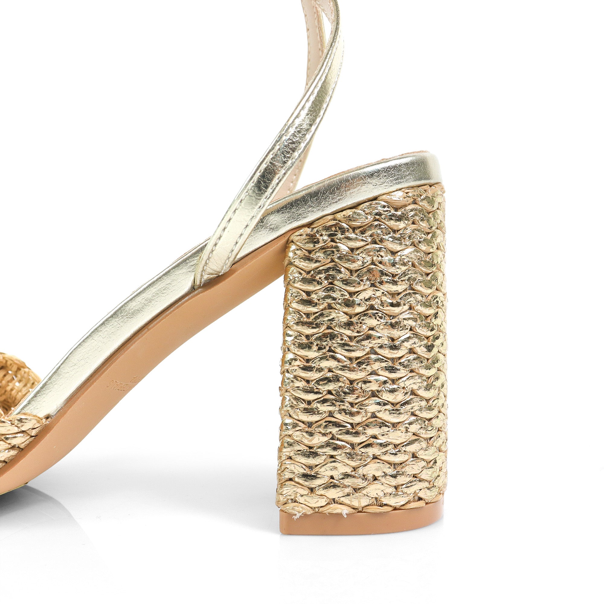 MONICA-1 RAFFIA SANDAL W BLOCK HEEL GOLD