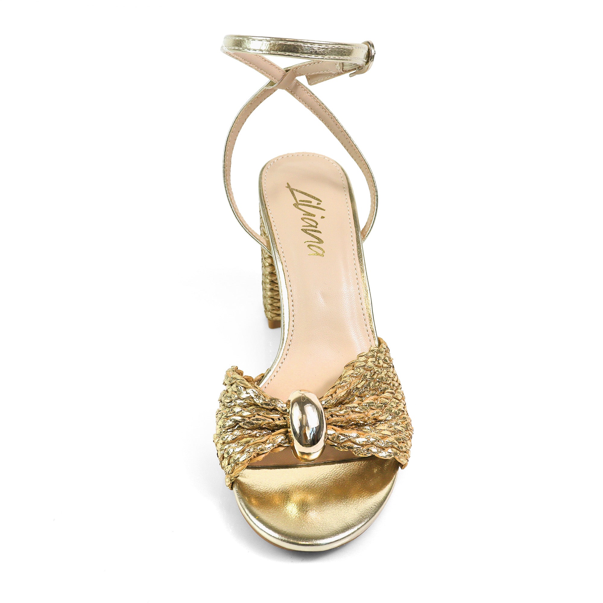 MONICA-1 RAFFIA SANDAL W BLOCK HEEL GOLD