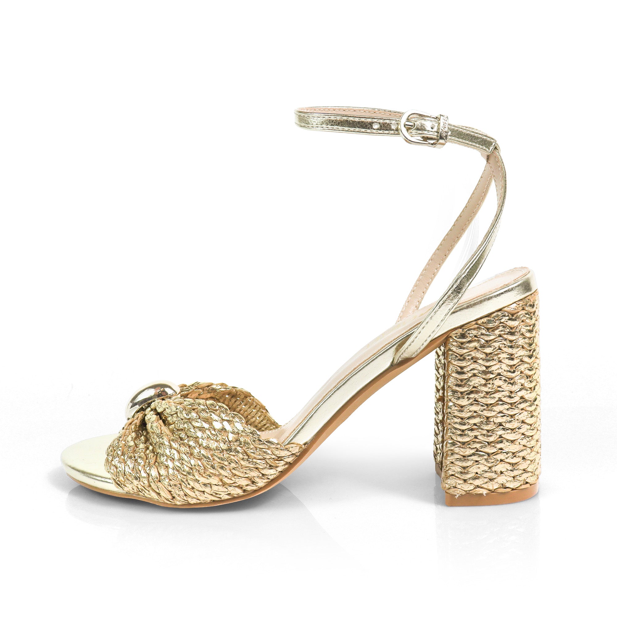 MONICA-1 RAFFIA SANDAL W BLOCK HEEL GOLD