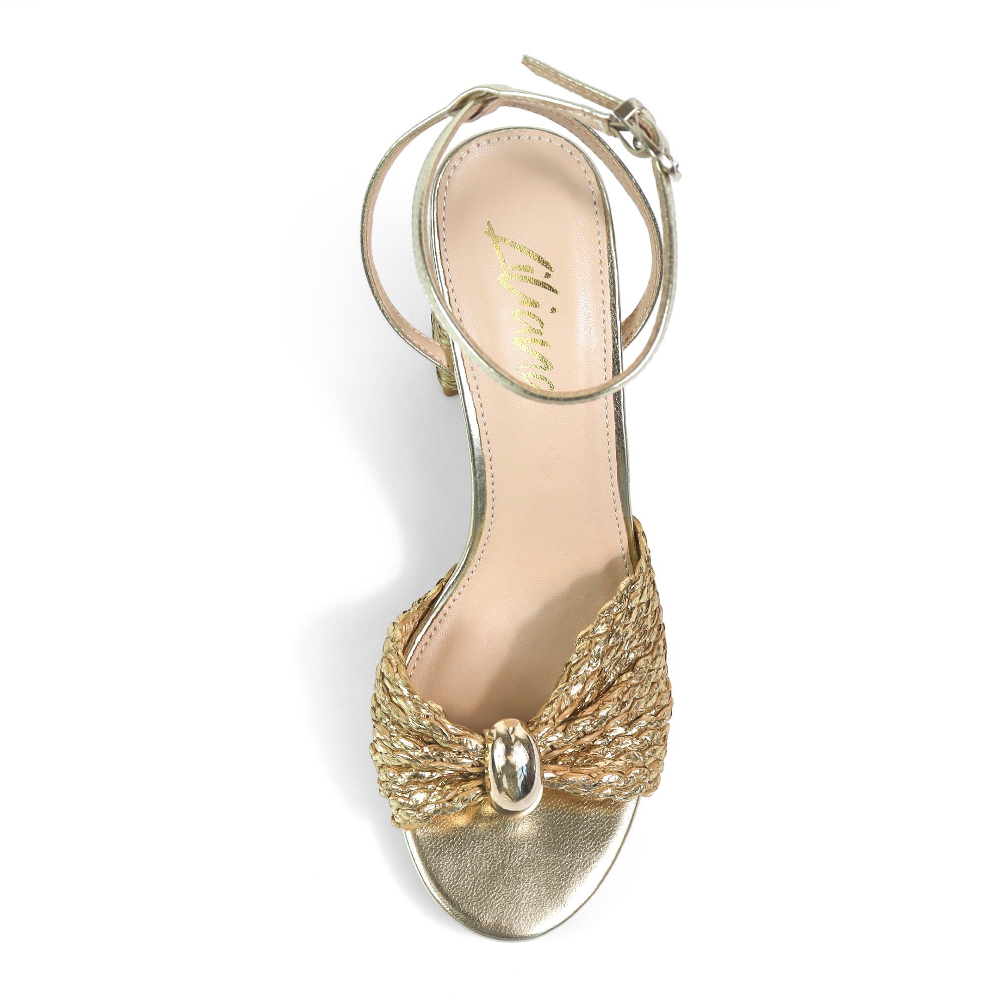 MONICA-1 RAFFIA SANDAL W BLOCK HEEL GOLD
