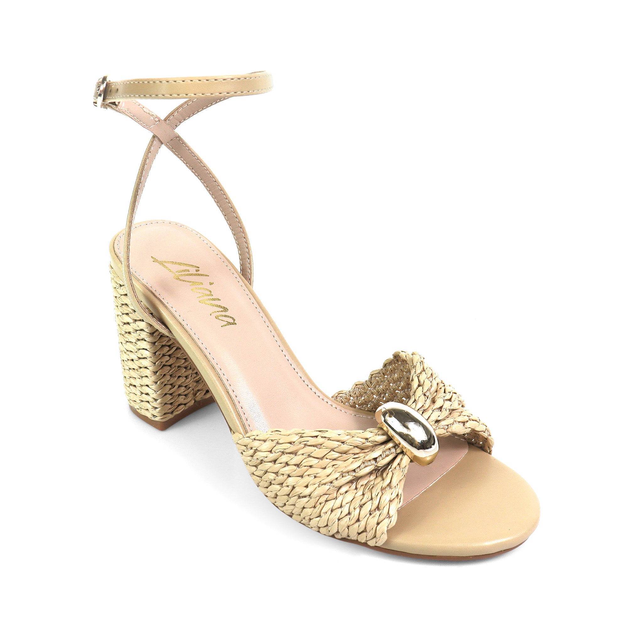 MONICA-1 RAFFIA SANDAL W BLOCK HEEL NUDE