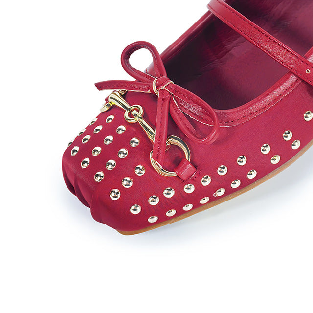 MONROE-3 FLAT BALLERINA STUD WITH TOE DETAIL WINE