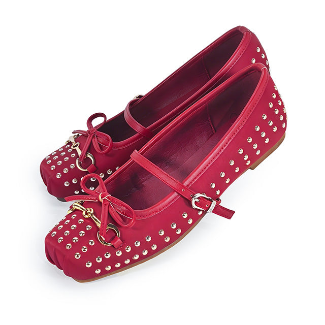 MONROE-3 FLAT BALLERINA STUD WITH TOE DETAIL WINE
