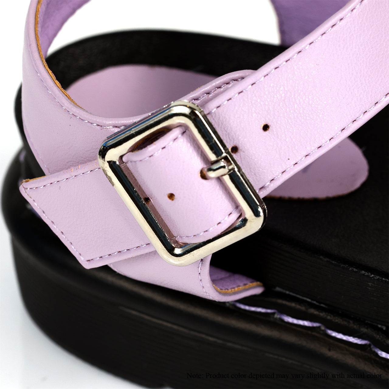MURA-1 OPEN-TOE LUG SOLE BUCKLE ANCKLE SANDALS-LILAC