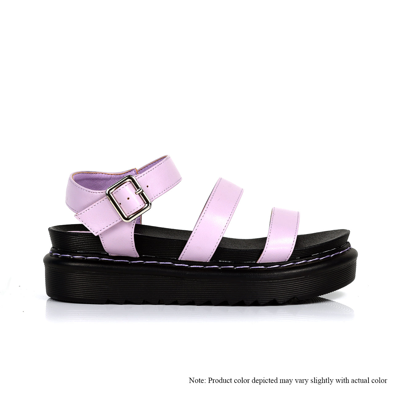 MURA-1 OPEN-TOE LUG SOLE BUCKLE ANCKLE SANDALS-LILAC