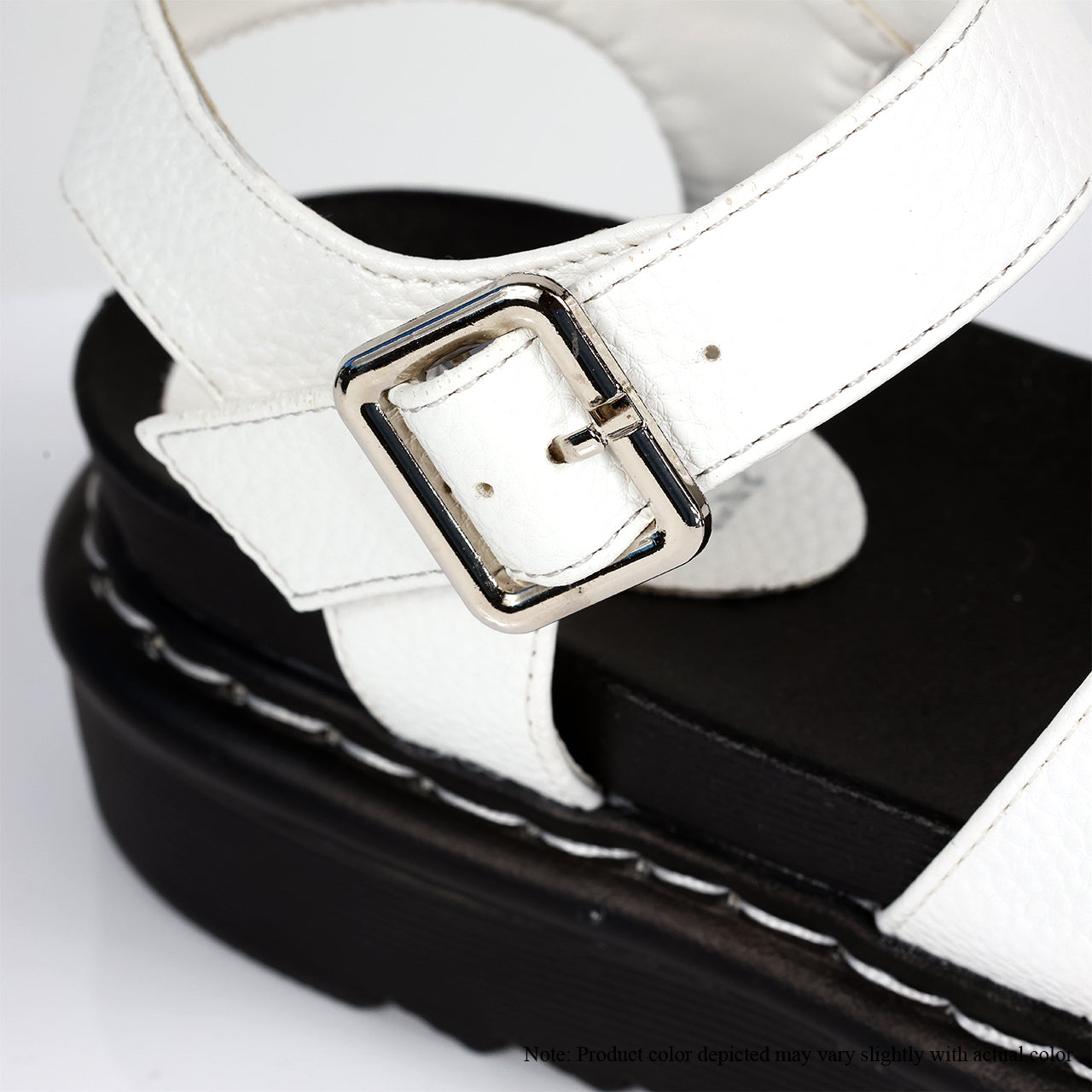 MURA-1 OPEN-TOE LUG SOLE BUCKLE ANCKLE SANDALS-WHITE