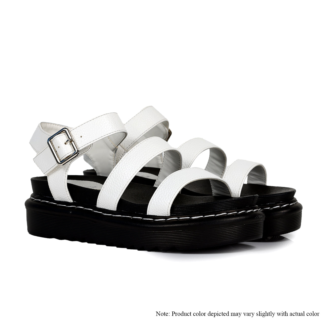 MURA-1 OPEN-TOE LUG SOLE BUCKLE ANCKLE SANDALS-WHITE