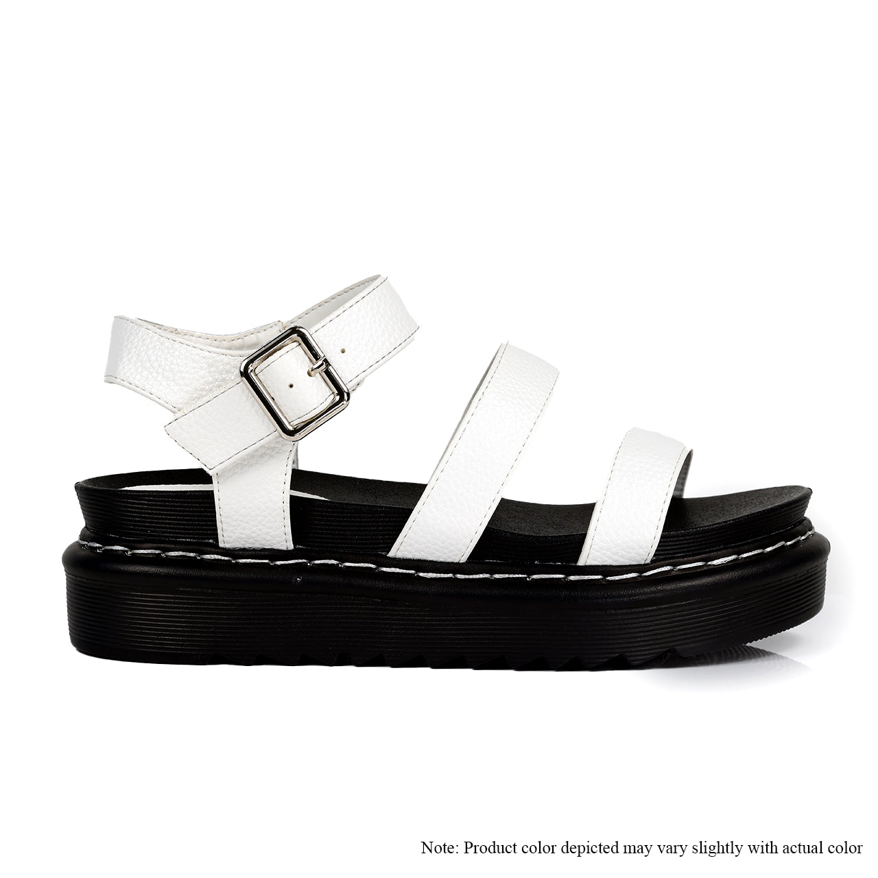 MURA-1 OPEN-TOE LUG SOLE BUCKLE ANCKLE SANDALS-WHITE