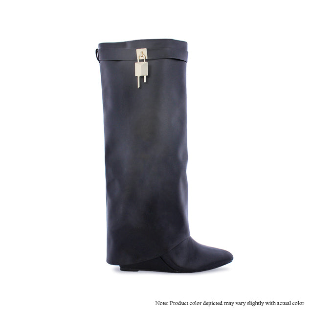 MUTTO-1 DRAPEOVER KNEE HIGH BOOT WEDGE - BKPU