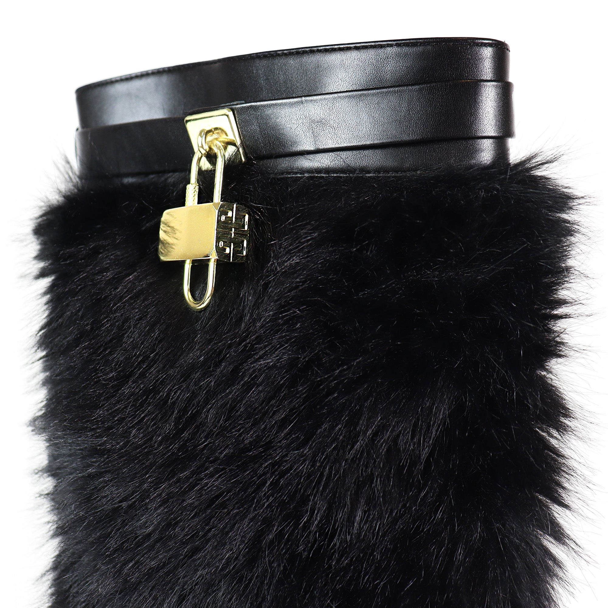 MUTTO-16 FUR FOLD OVER W/BUCKLE DRAPE WEDGE BOOTS BLACK