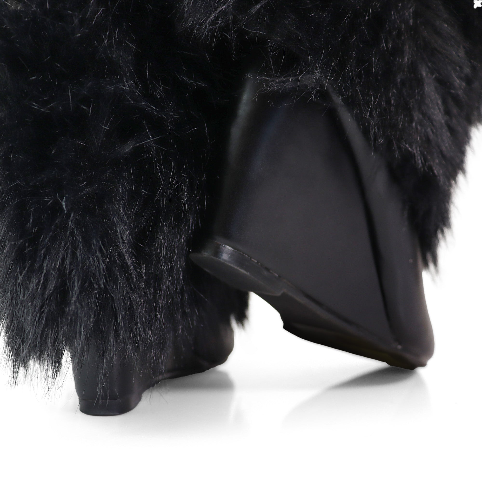 MUTTO-16 FUR FOLD OVER W/BUCKLE DRAPE WEDGE BOOTS BLACK