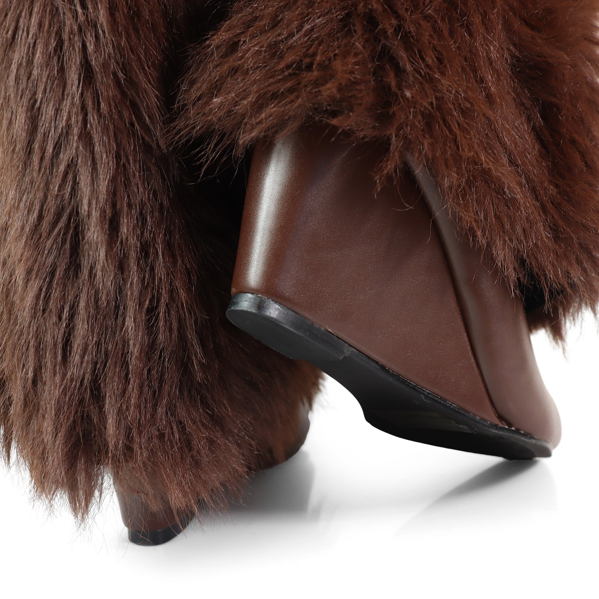 MUTTO-16 FUR FOLD OVER W/BUCKLE DRAPE WEDGE BOOTS BROWN