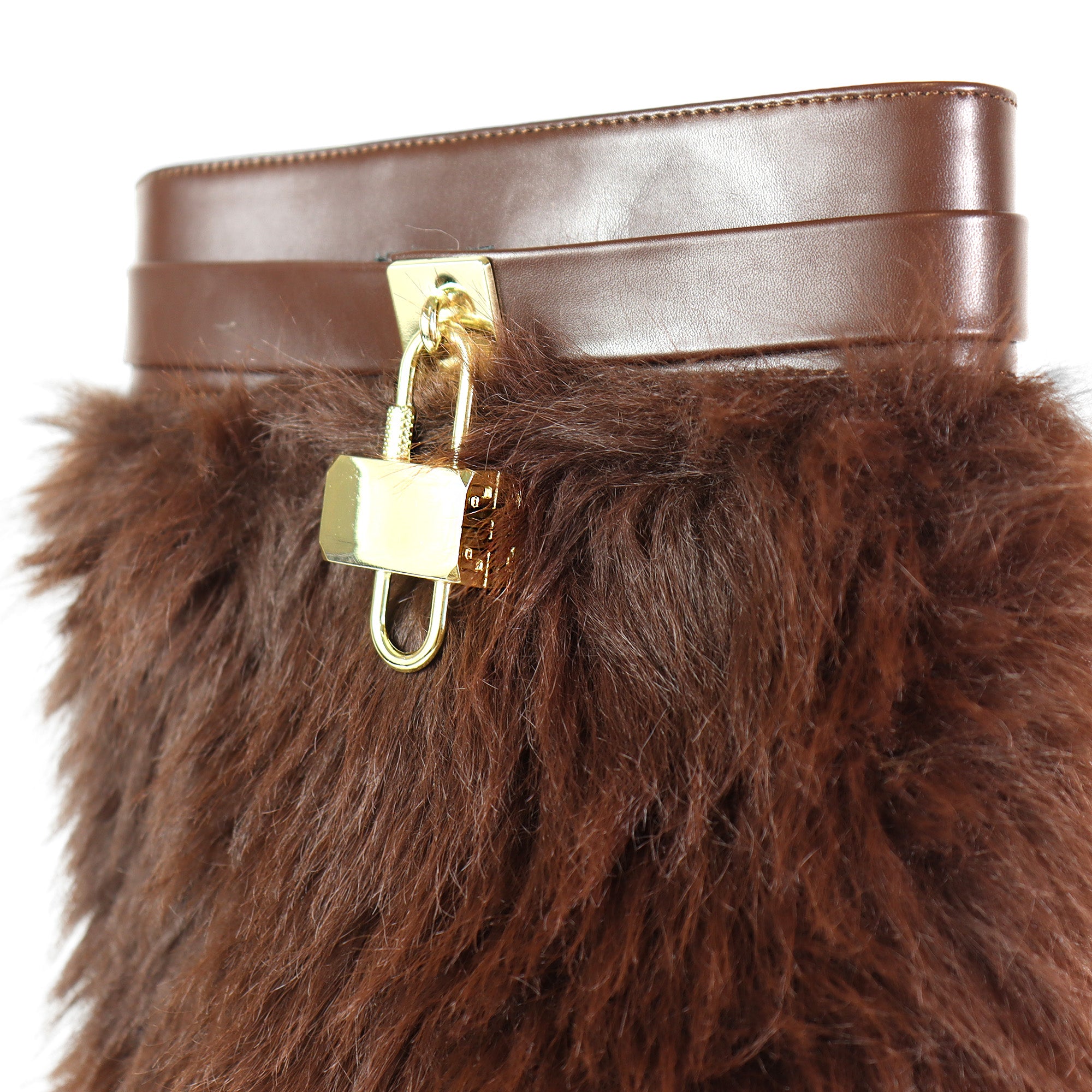 MUTTO-16 FUR FOLD OVER W/BUCKLE DRAPE WEDGE BOOTS BROWN