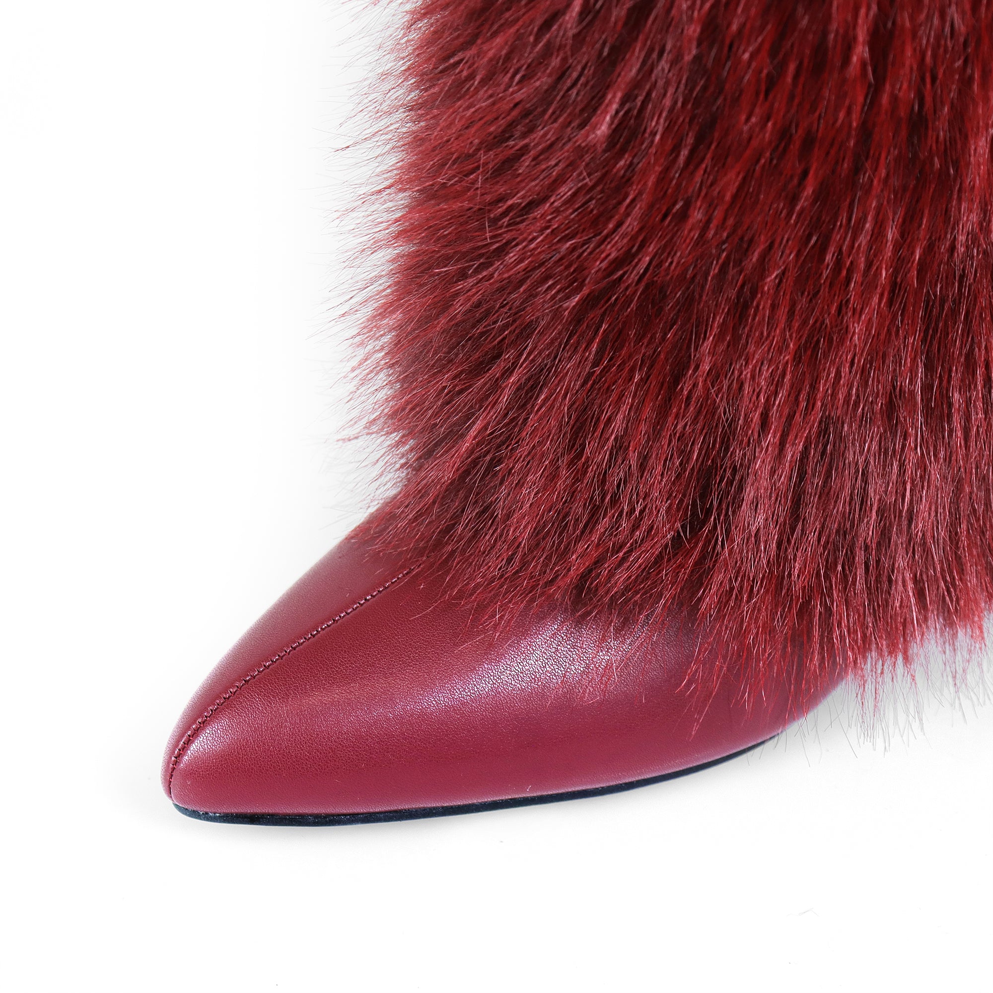 MUTTO-16 FUR FOLD OVER W/BUCKLE DRAPE WEDGE BOOTS BURGUNDY