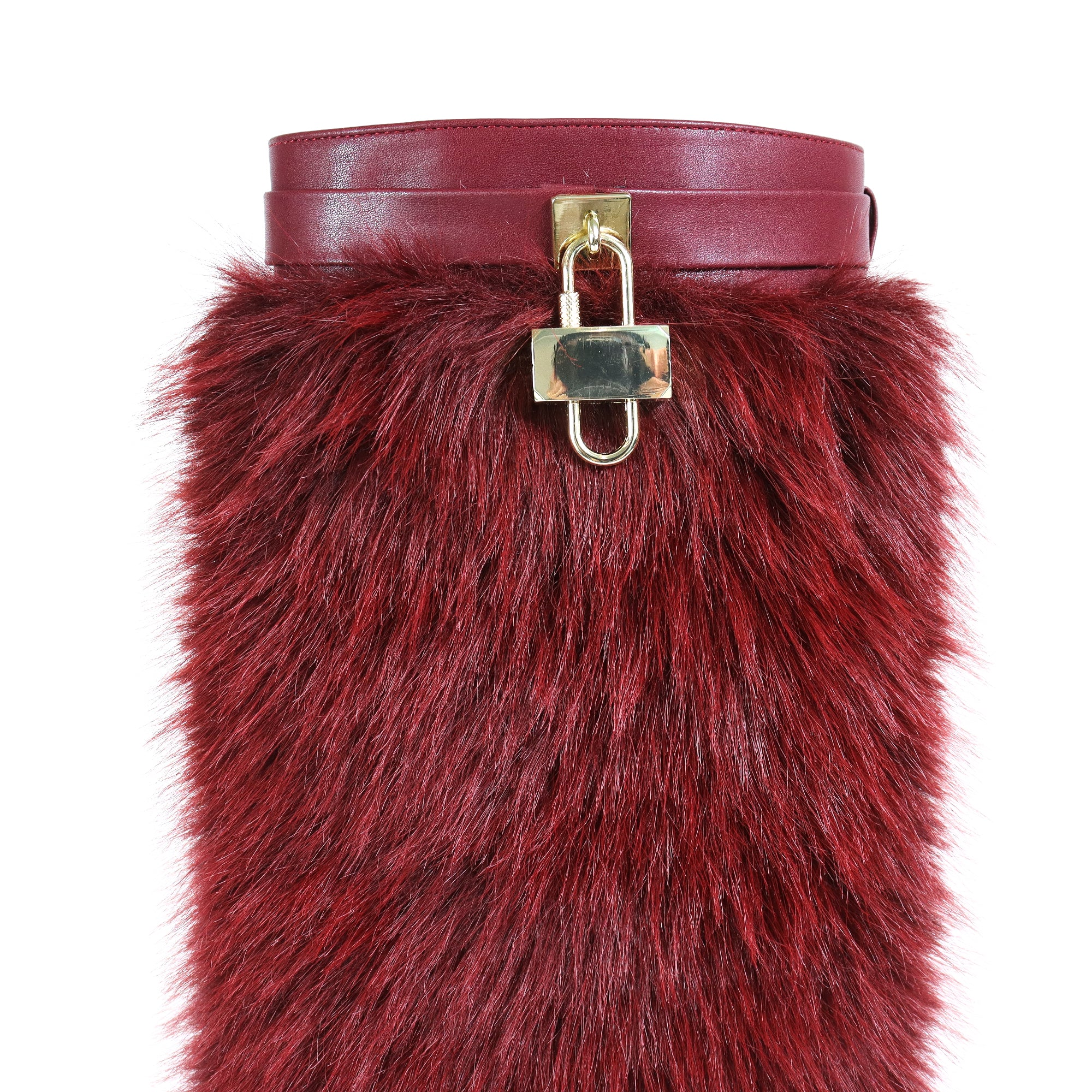 MUTTO-16 FUR FOLD OVER W/BUCKLE DRAPE WEDGE BOOTS BURGUNDY