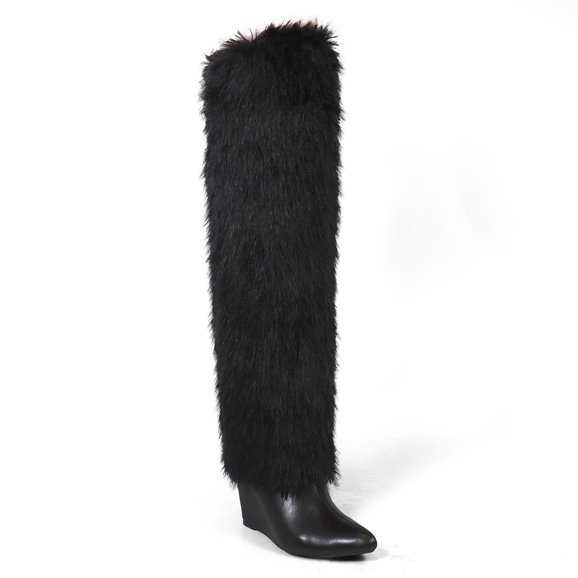 MUTTO-18 OVER KNEE HIGH FUR-COVERED SHAFT BOOTS BLACK