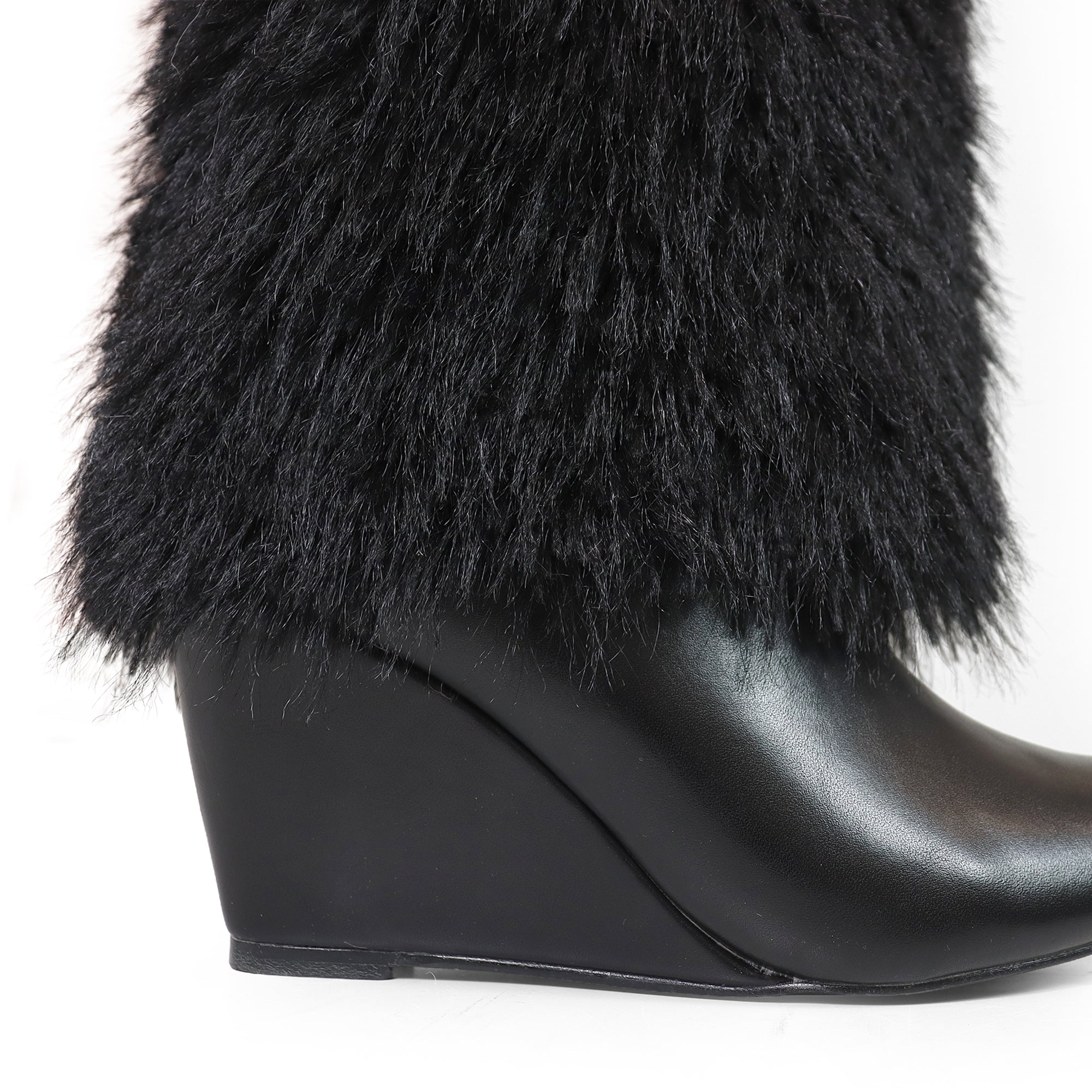 MUTTO-18 OVER KNEE HIGH FUR-COVERED SHAFT BOOTS BLACK