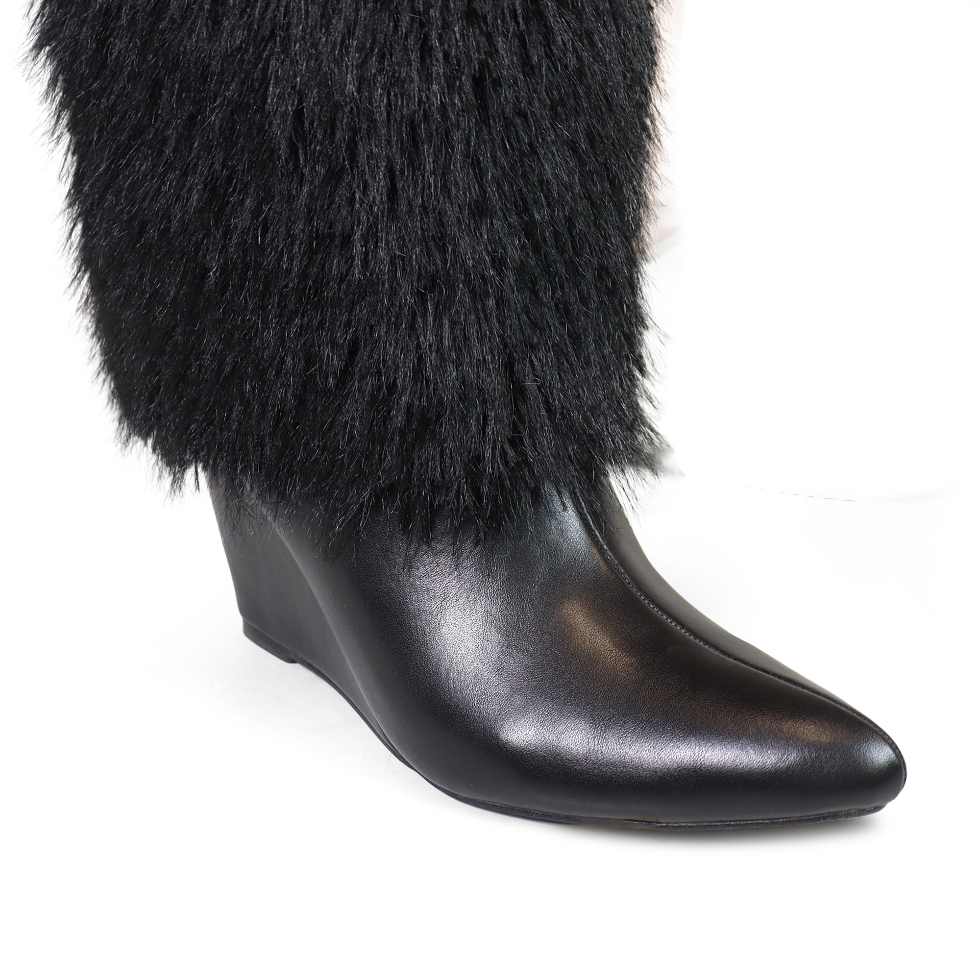 MUTTO-18 OVER KNEE HIGH FUR-COVERED SHAFT BOOTS BLACK