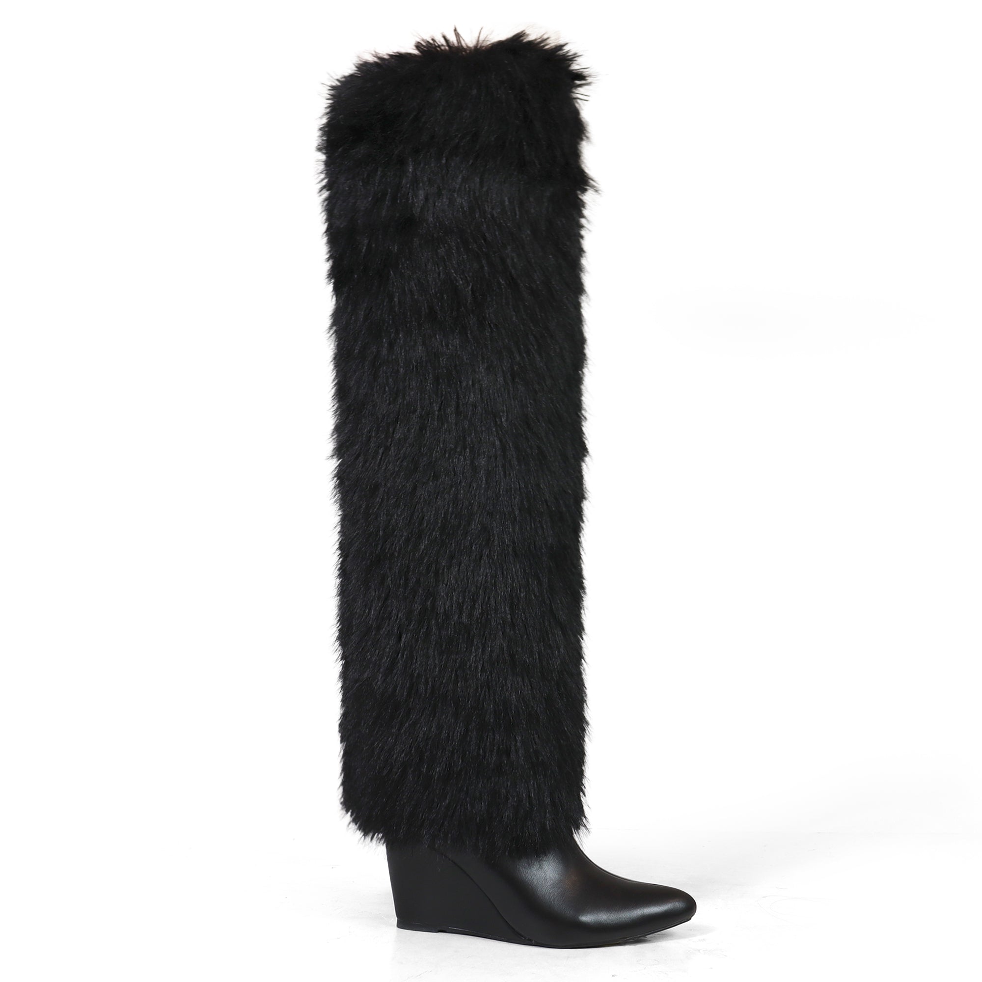 MUTTO-18 OVER KNEE HIGH FUR-COVERED SHAFT BOOTS BLACK