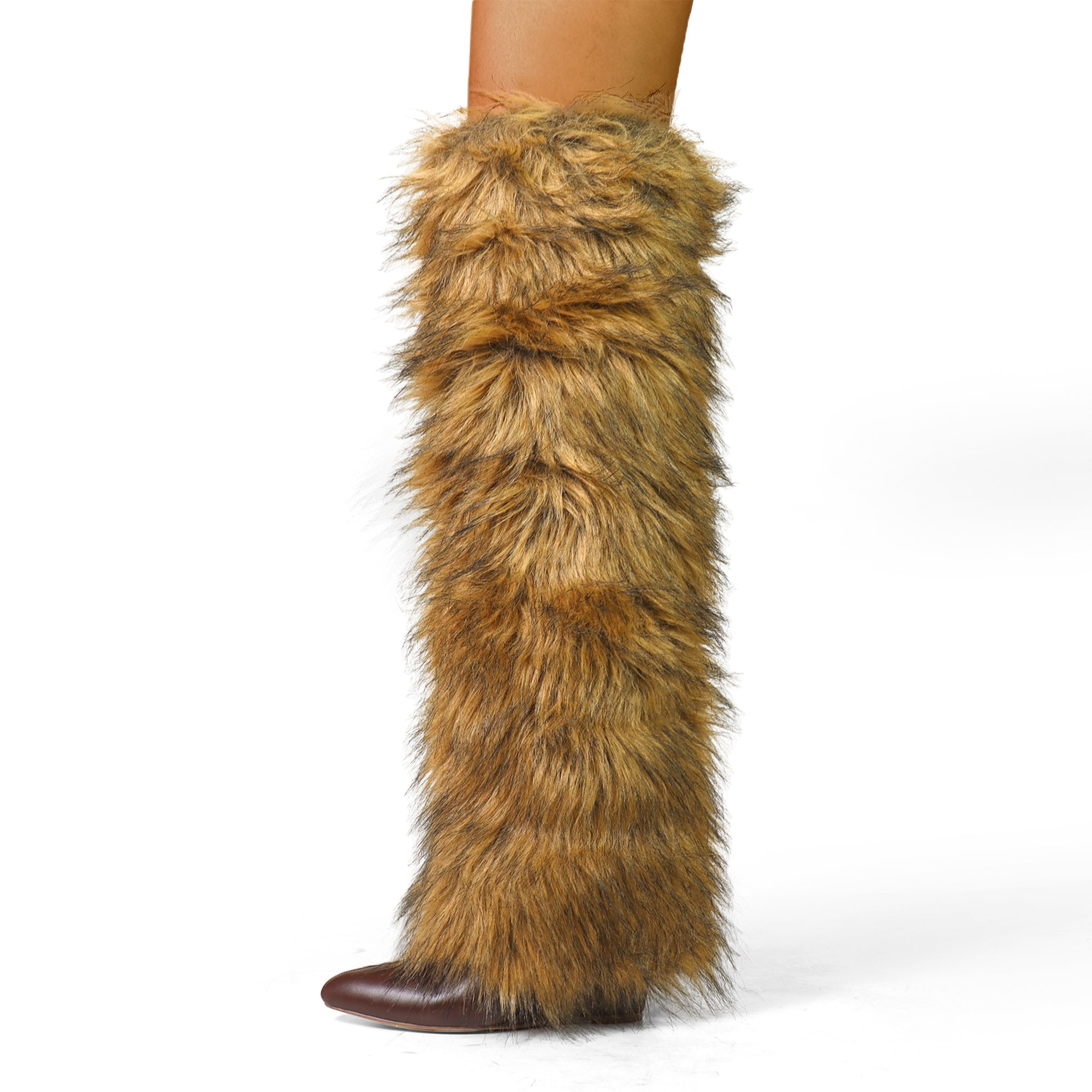 MUTTO-18 OVER KNEE HIGH FUR-COVERED SHAFT BOOTS NATURAL
