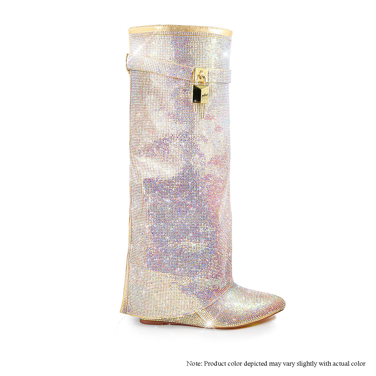 MUTTO-1C STRAIGHT DRAPE BOOT WITH ALL RHINESTONES-GOLD