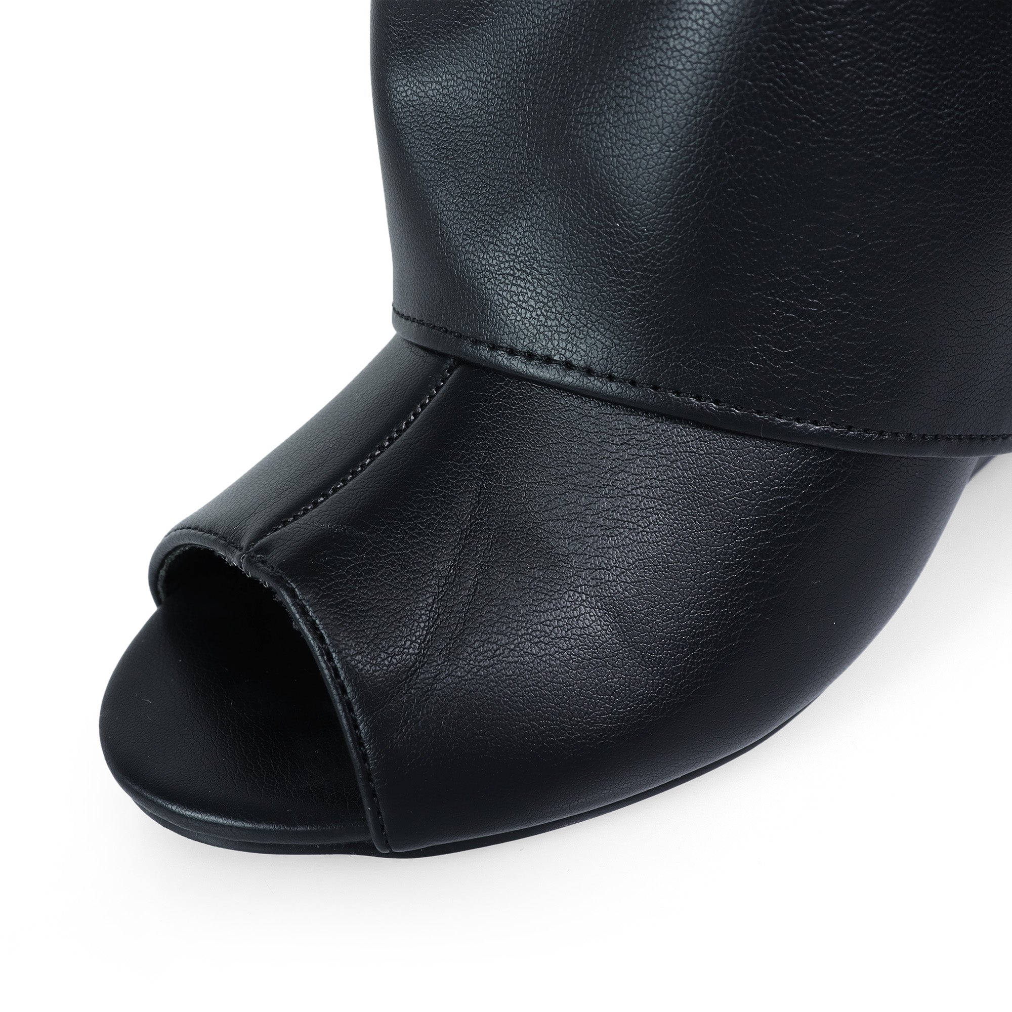 MUTTO-28 PEEL TOE RING DRAPEOVER SHORT BOOTIES W/ WEDGE BLACK